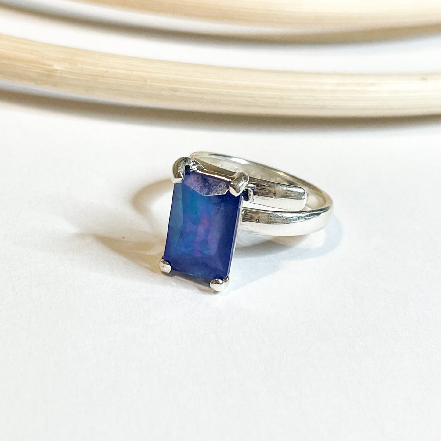 Load image into Gallery viewer, Lapis Lazuli Doublet Rectangle Prong Ring - Solid Sterling Silver
