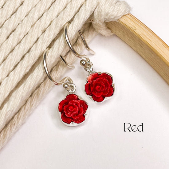 Mini Resin Rose Dangles - Sterling Silver