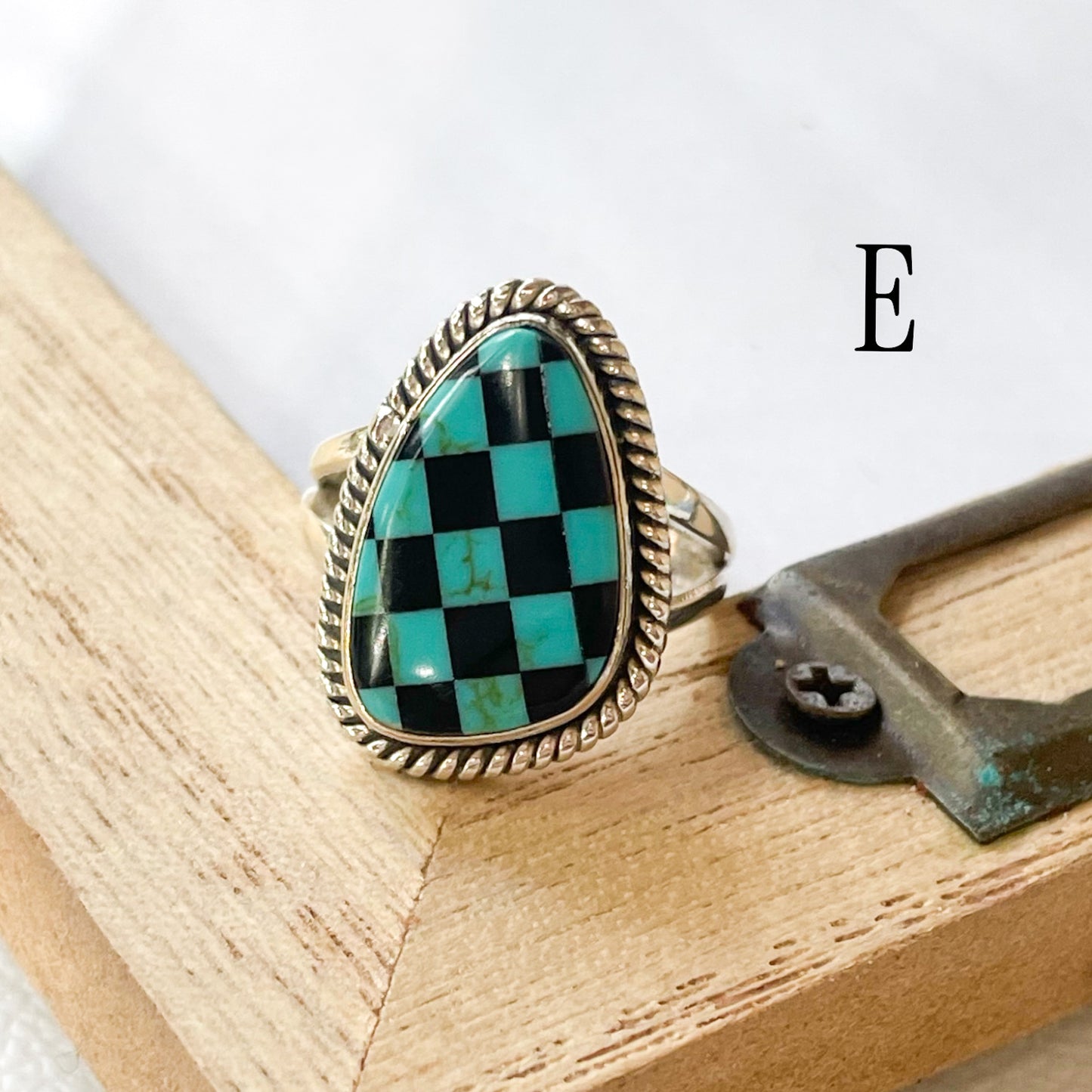 Turquoise & Blk Onyx Inlay Ring - Solid Sterling Silver