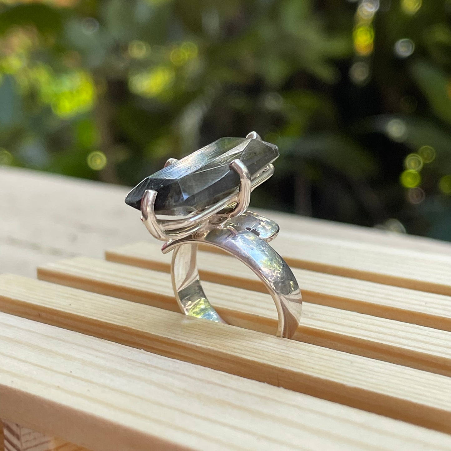 Labradorite Rectangle Prong Ring - Solid Sterling Silver