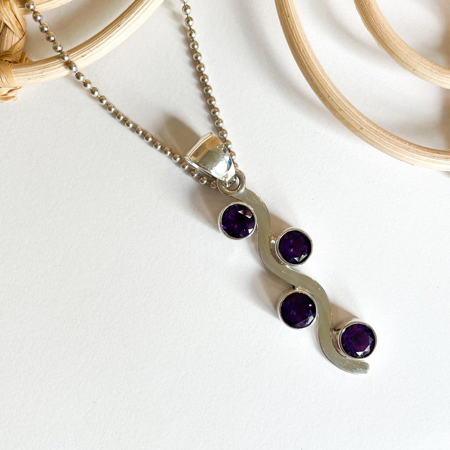 Amethyst Wave Pendant - Solid Sterling Silver