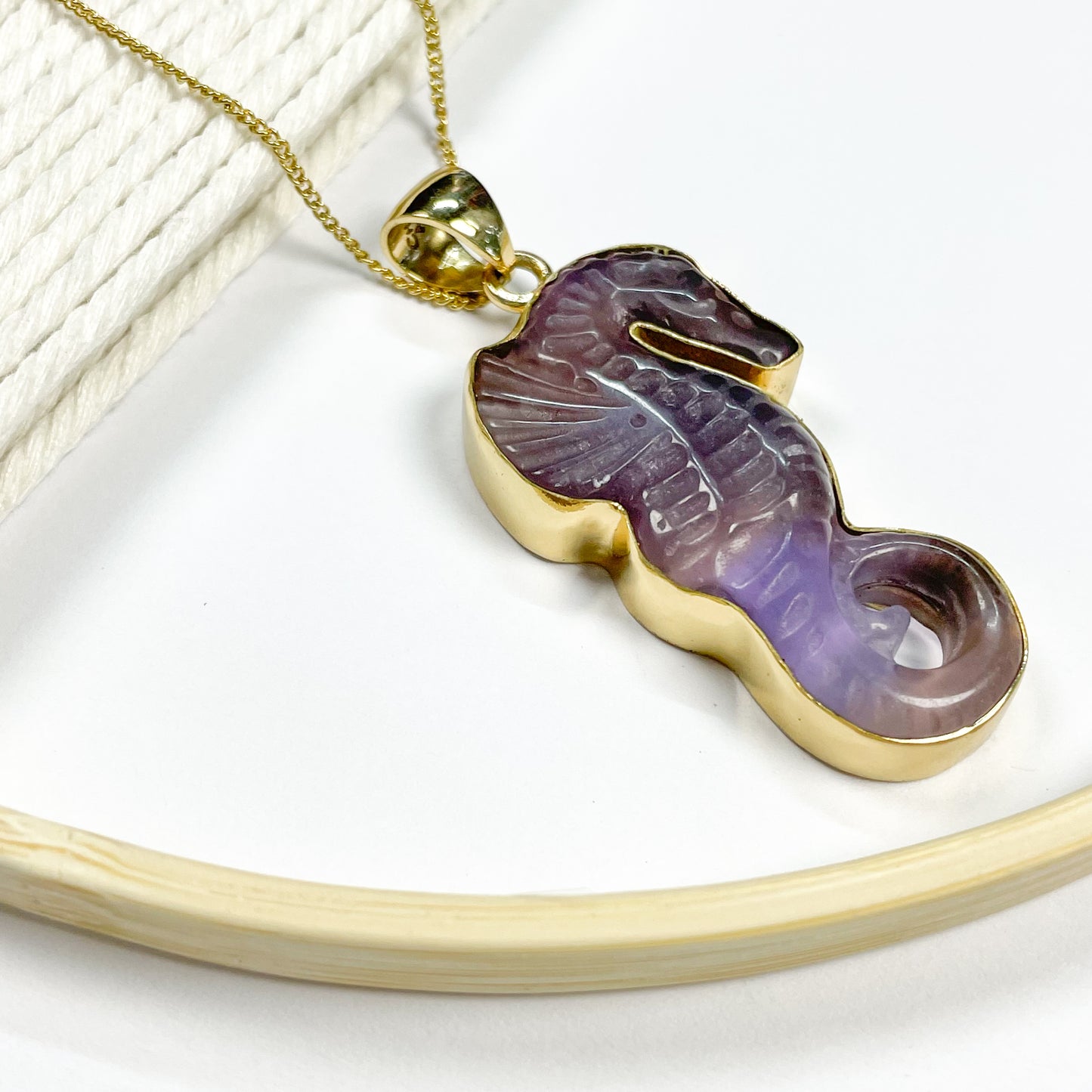 Fluorite Seahorse Pendant - Both Metals