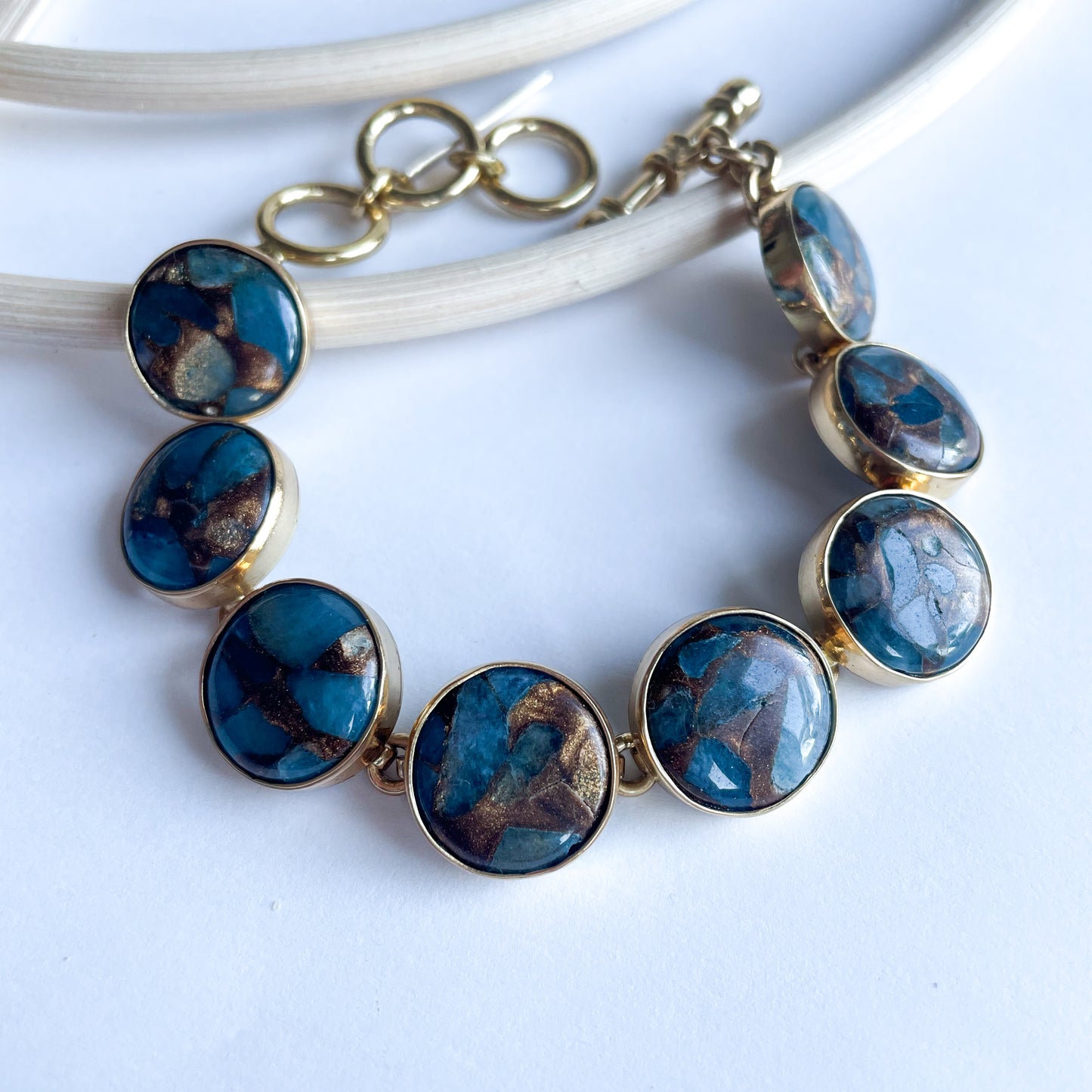 Blue Mica Agate Polka Dot Bracelet - Alchemia Gold