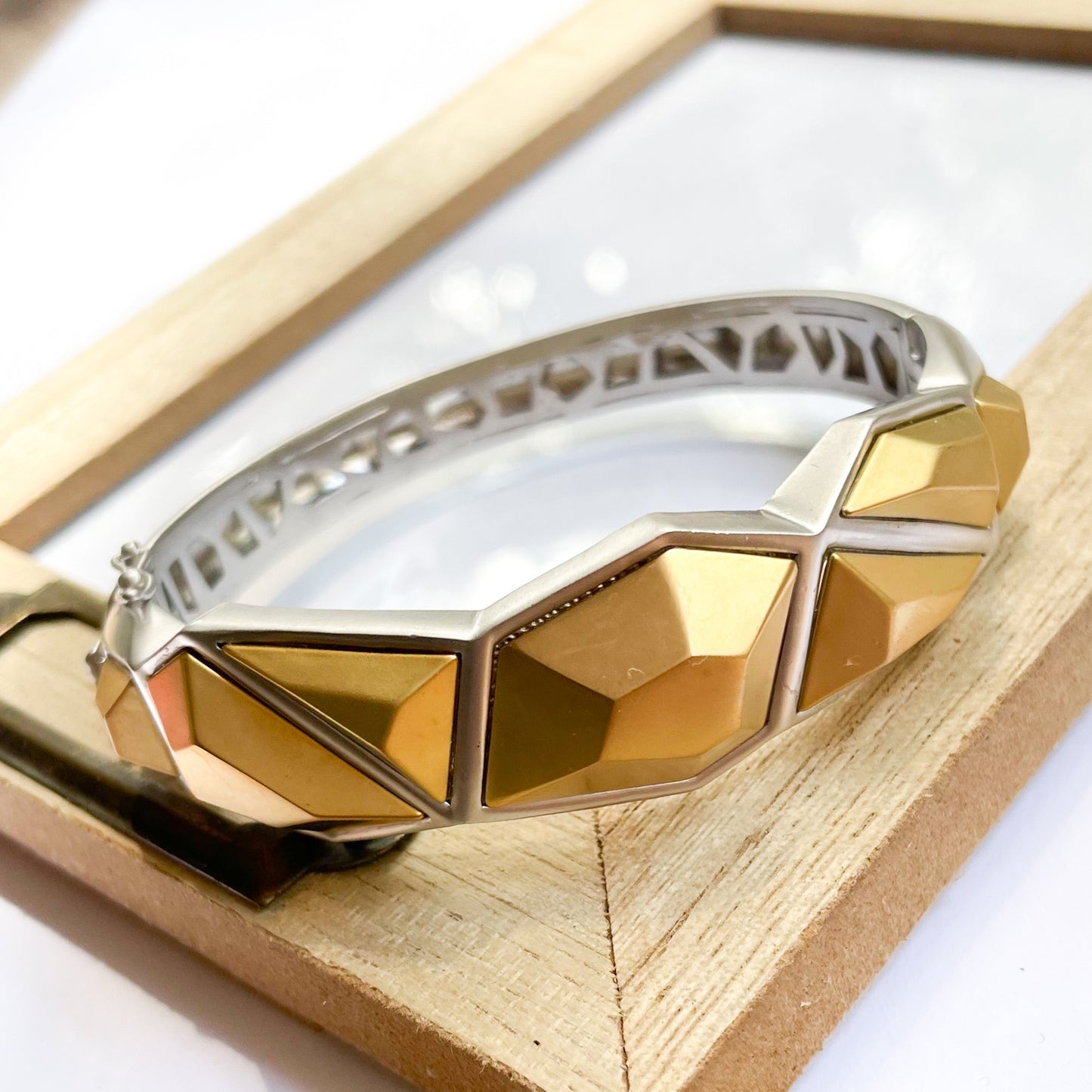 Gold Geometric Bangle - Rhodium