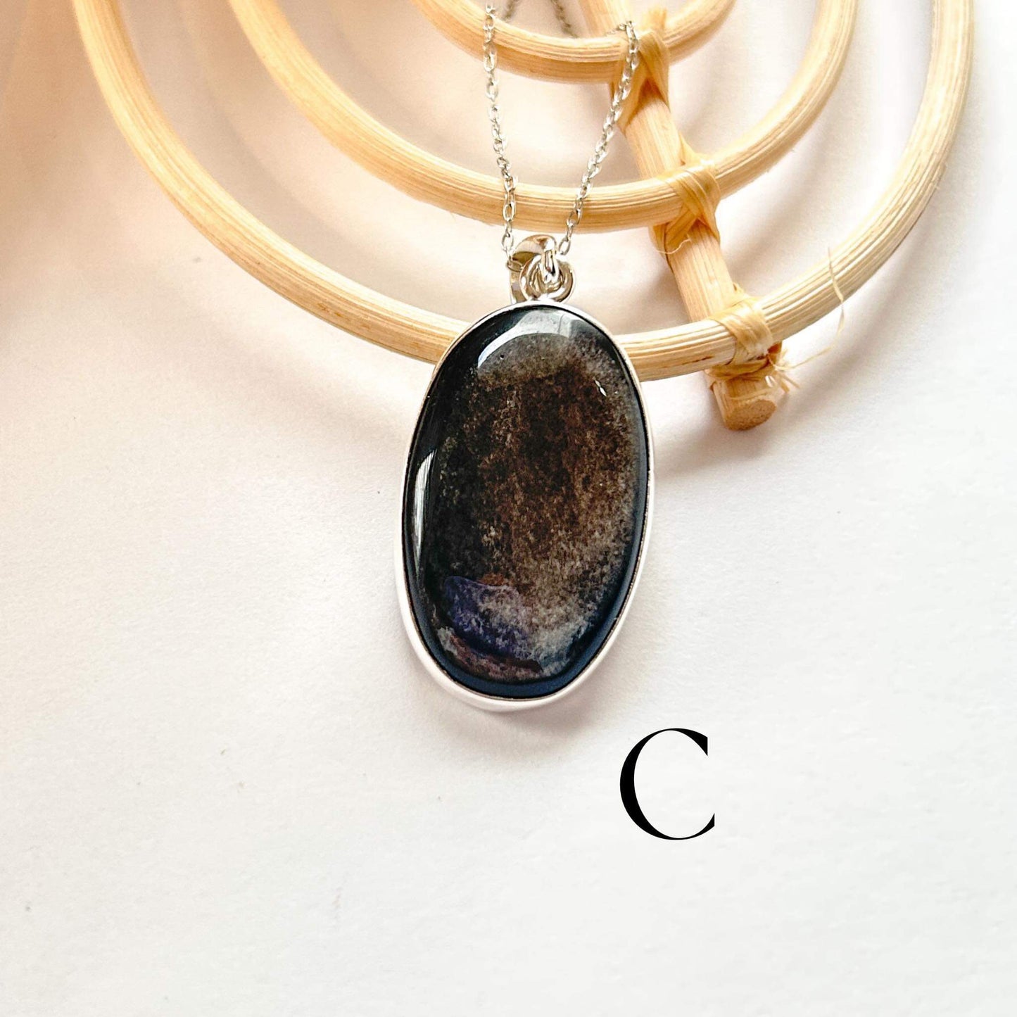 Silver Sheen Obsidian Oval Ring & Pendant - Both Metals