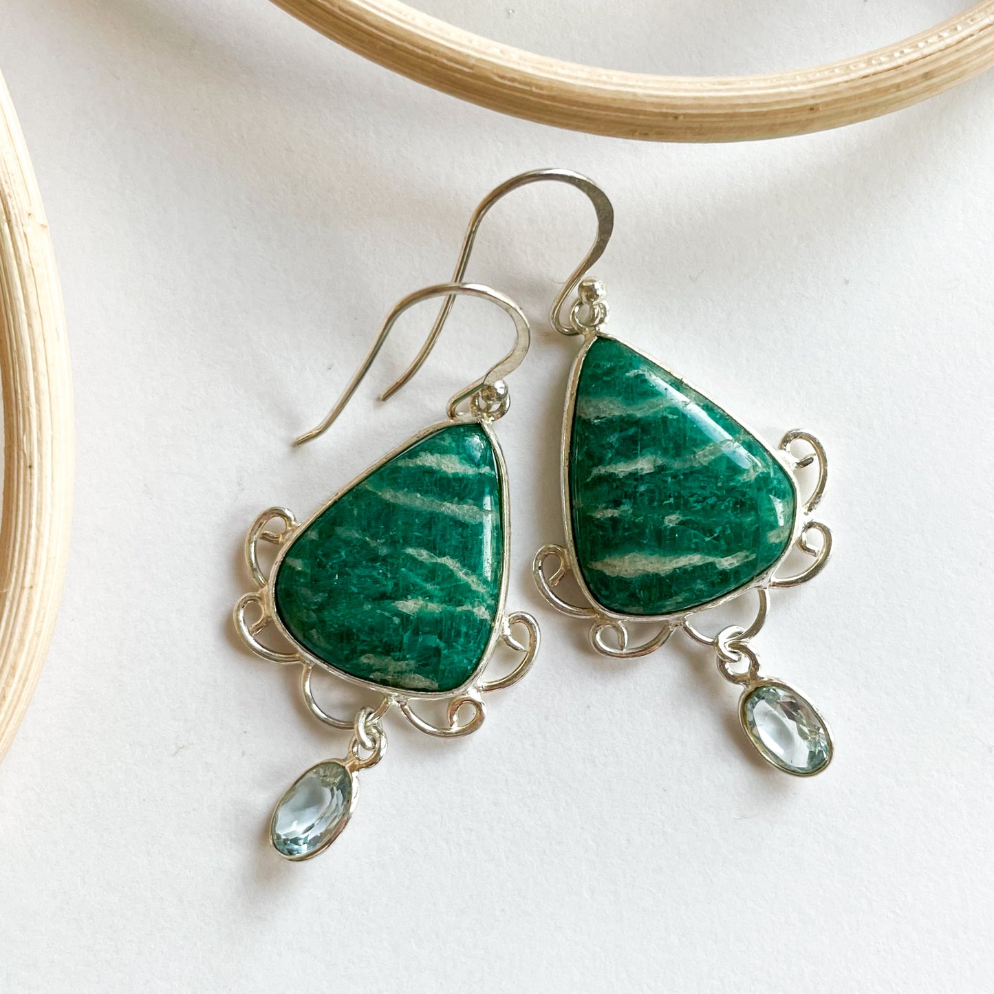 Amazonite & Blue Topaz Dangles  - Solid Sterling Silver