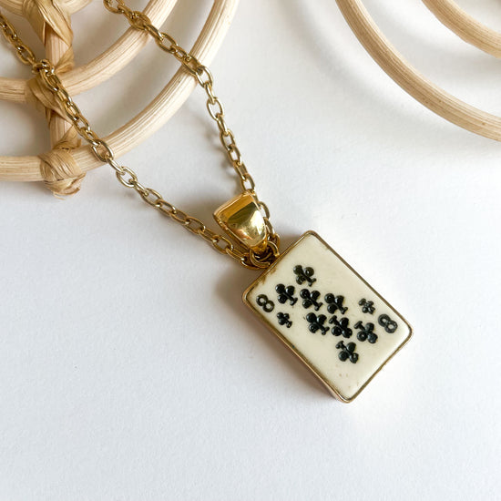 8 Of Clubs Bone Card Pendant-Alchemia