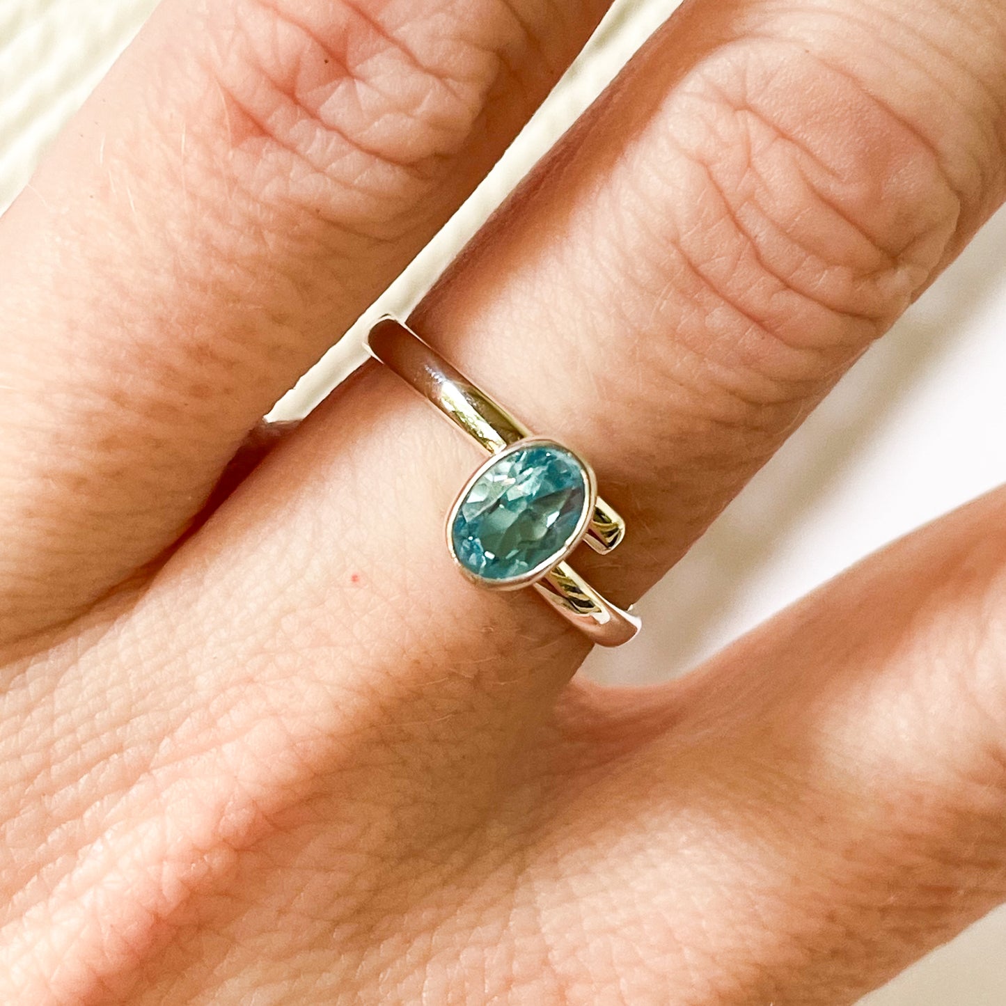 Blue Topaz Bezel Ring - Solid Sterling Silver