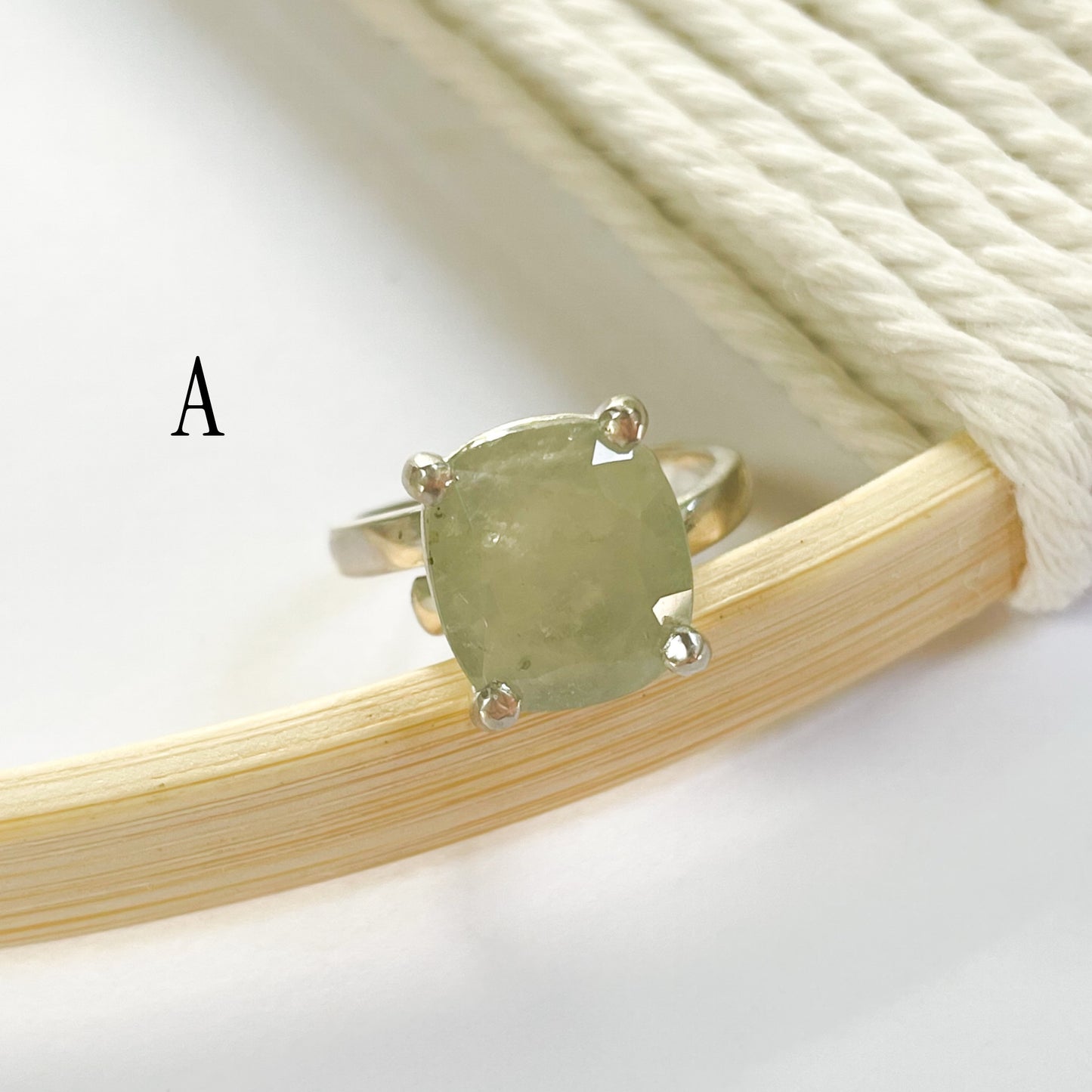 Green Sapphire Prong Ring - Solid Sterling Silver