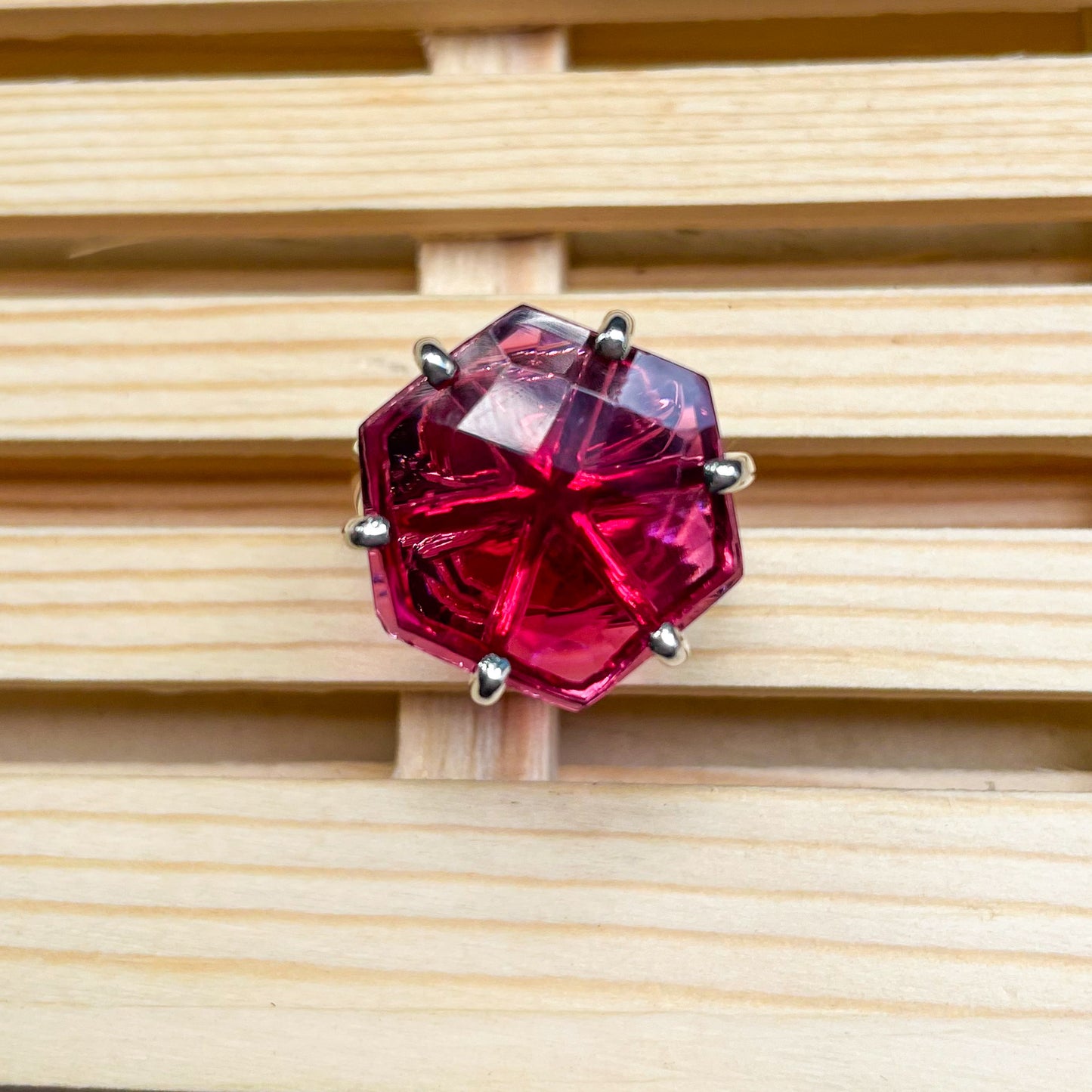 Fuchsia Hexagon Prong Ring - Solid Sterling Silver