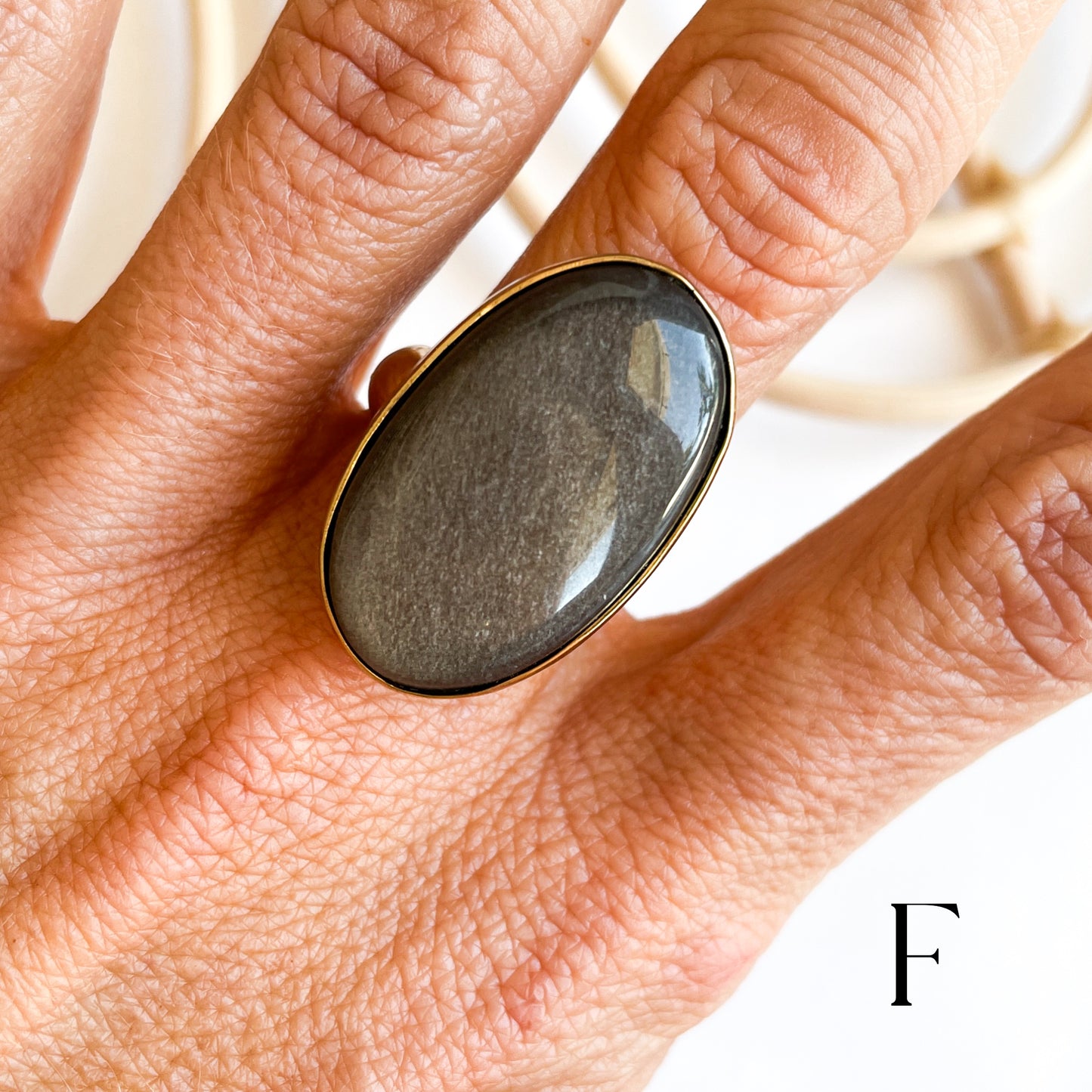 Silver Sheen Obsidian Oval Ring & Pendant - Both Metals