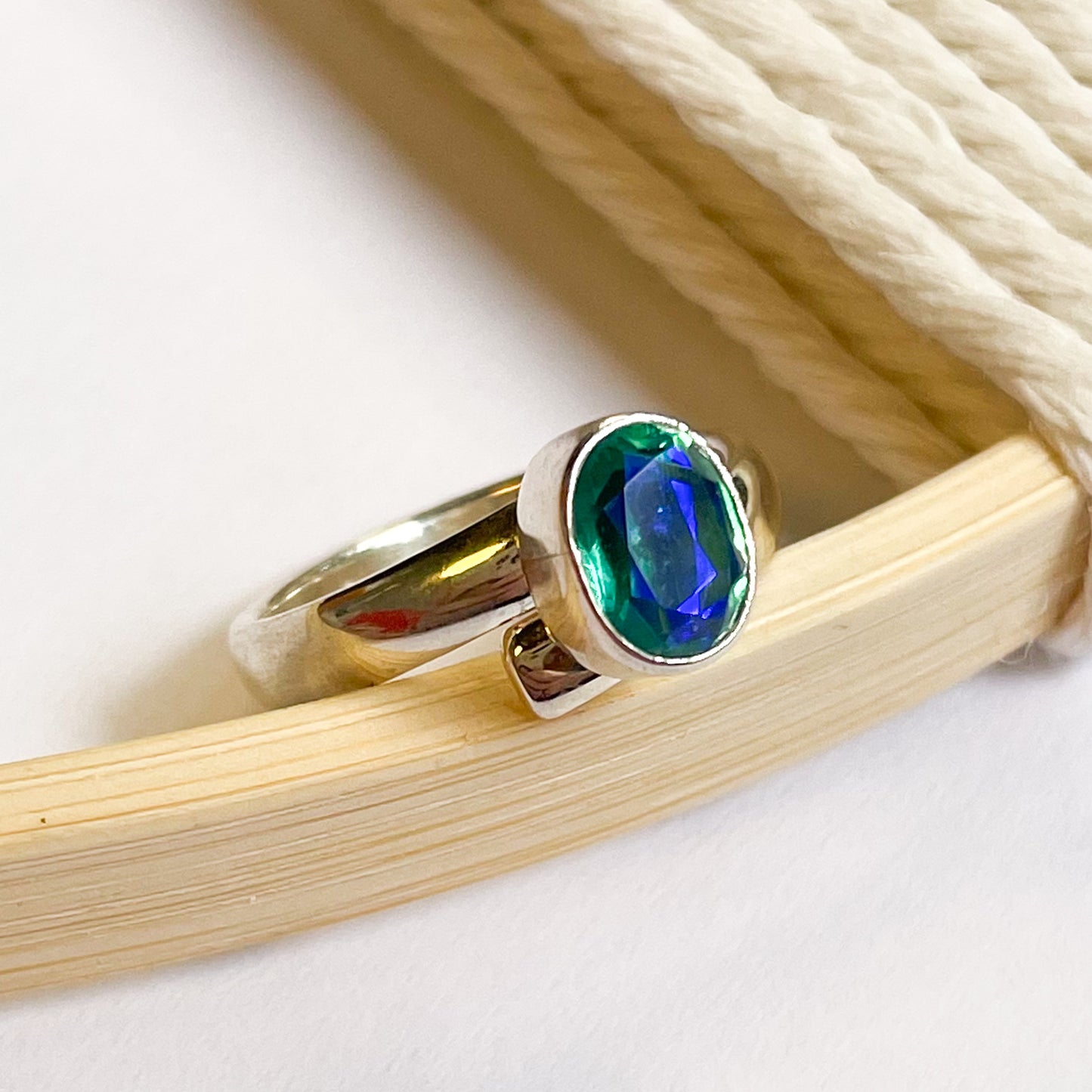 Dainty Peacock Opal Ring - Solid Sterling Silver