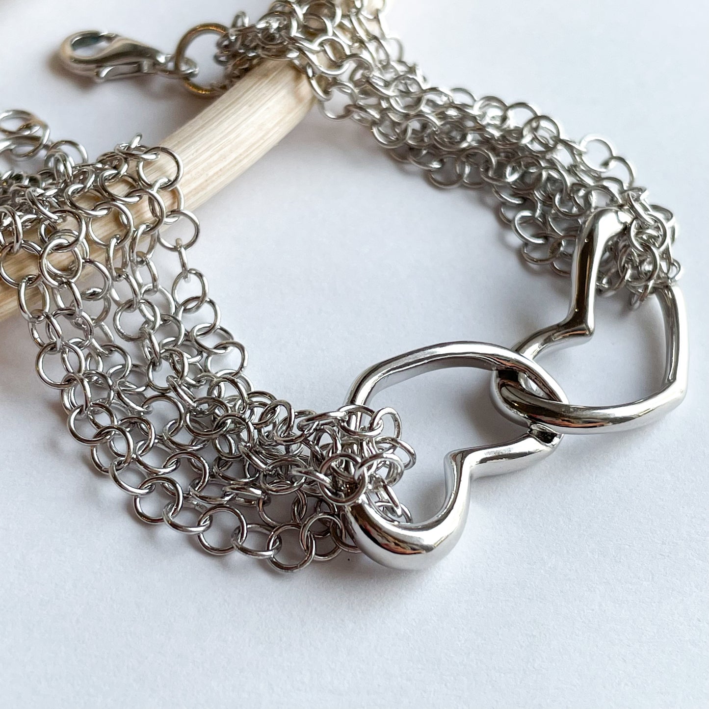 Multi Chain Heart Chunky Bracelet - Solid Sterling Silver