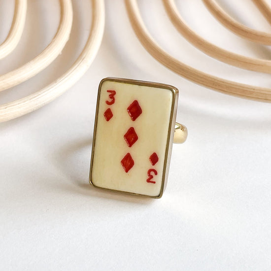 Dainty 3 Of Diamonds Bone Card Ring-Alchemia