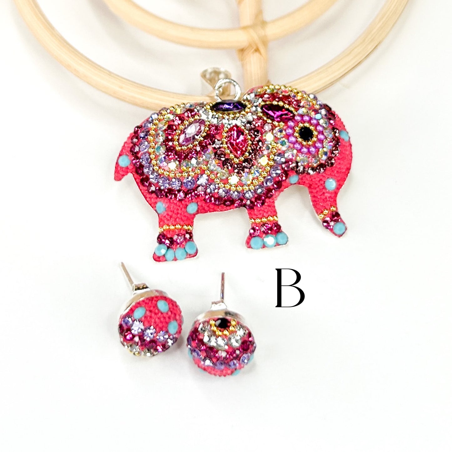 Large Mosaic Elephant - Solid Sterling Silver Mosaic