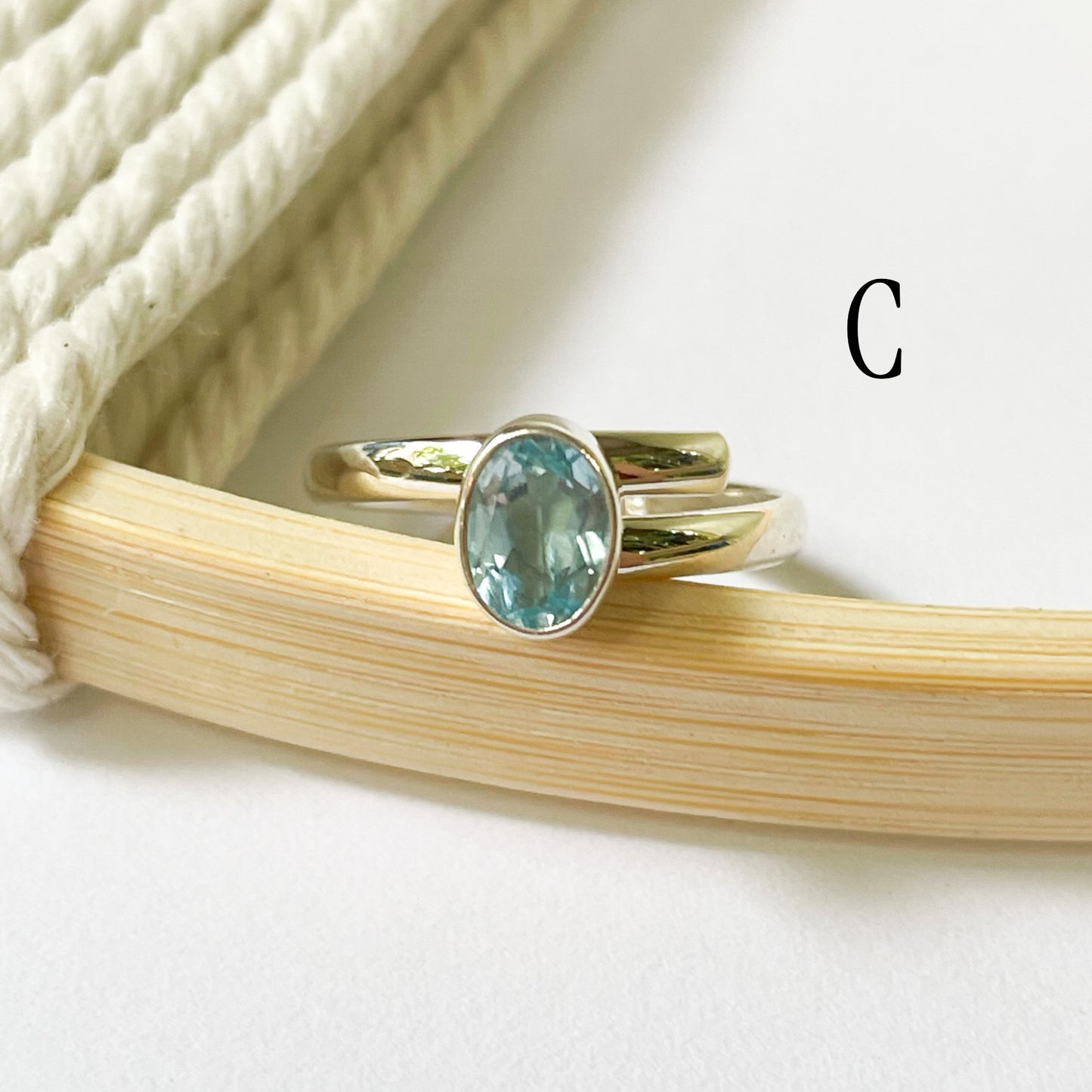 Blue Topaz Bezel Ring - Solid Sterling Silver