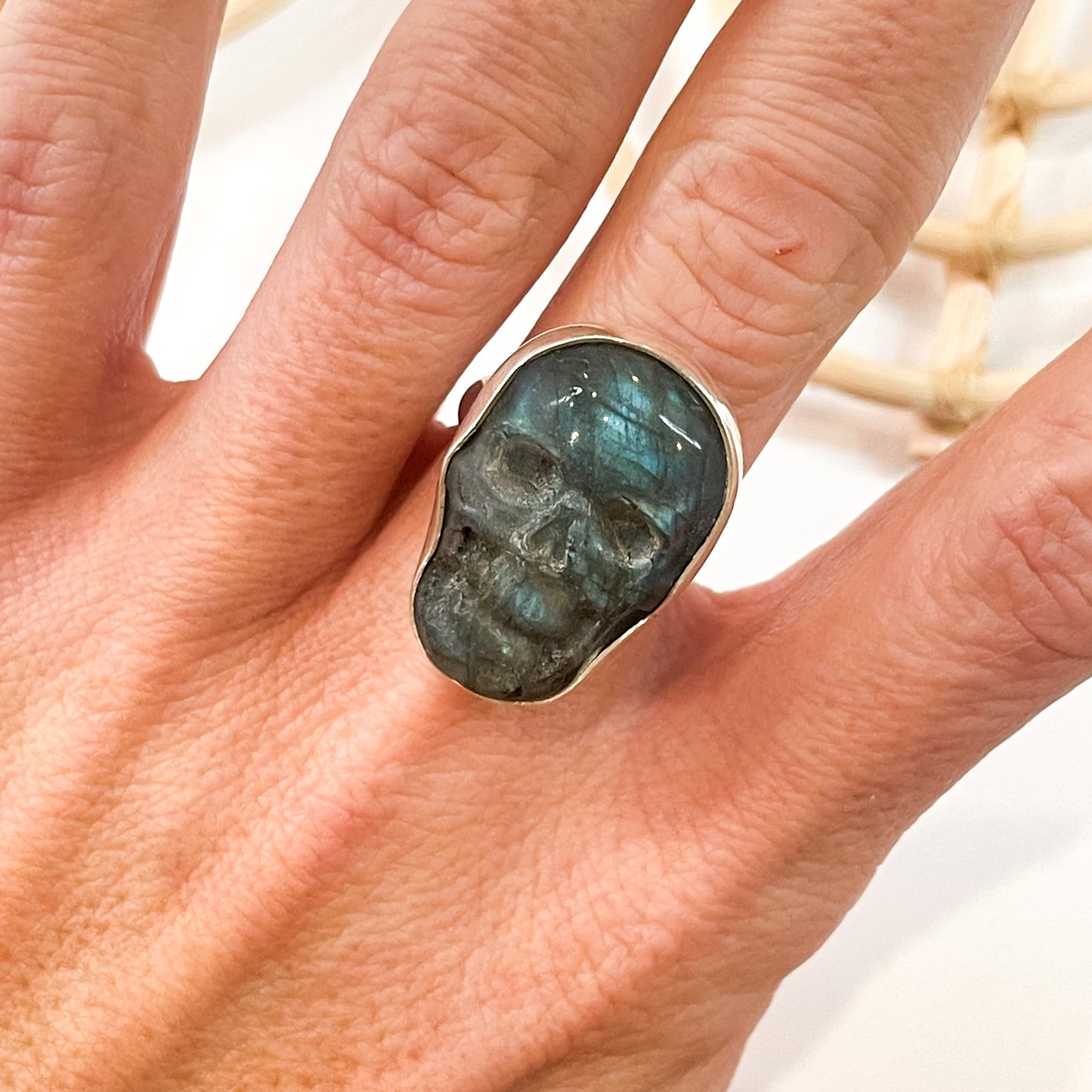 Dainty Labradorite Skull Rings-Solid Sterling Silver