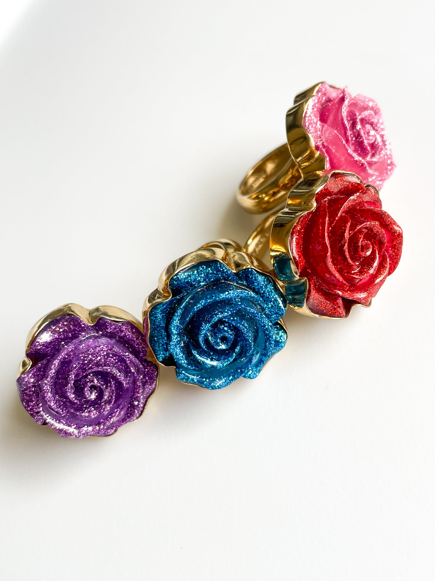 Glitter Resin Rose Ring - Both Metals