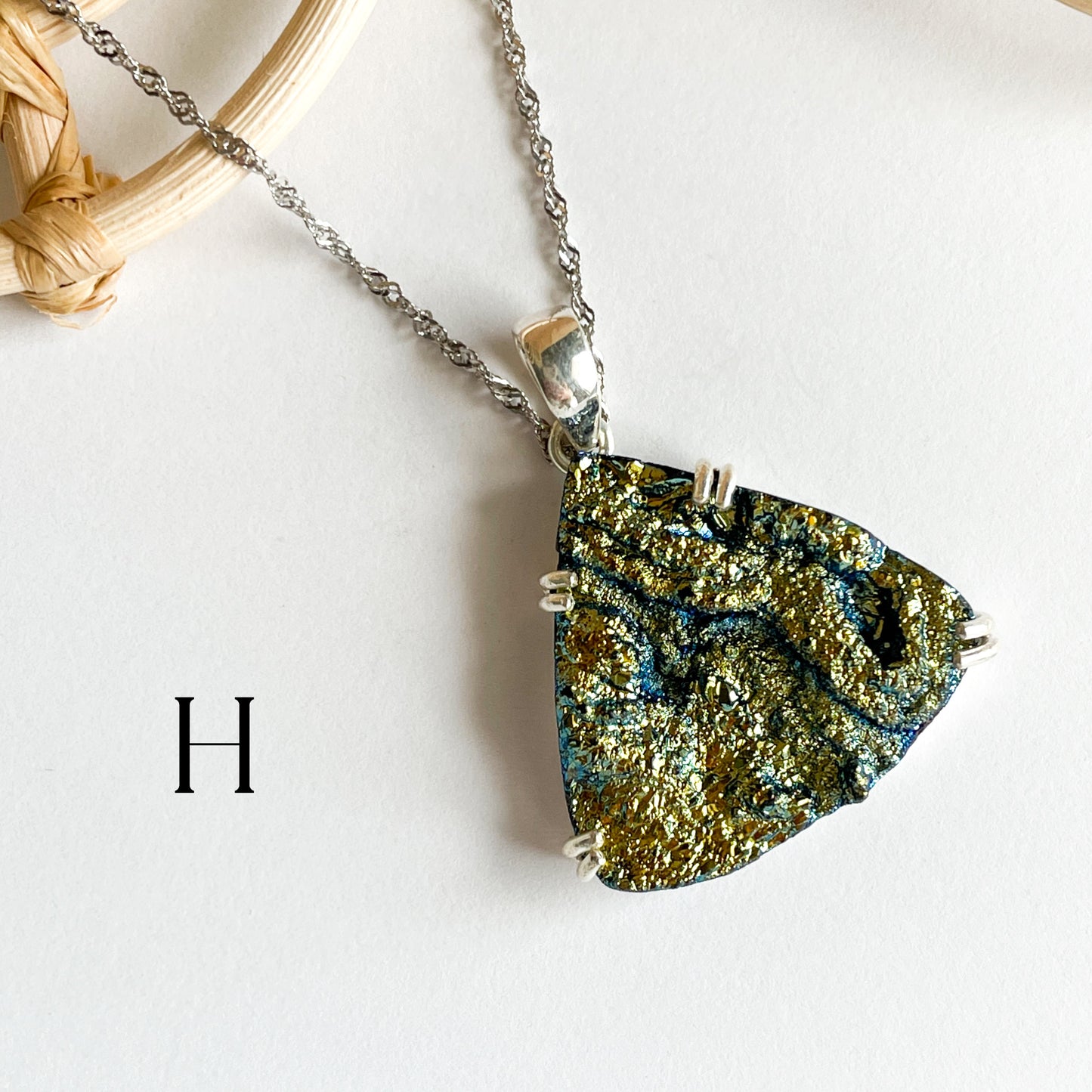 Titanium Druzy Prong Ring or Pendant - Solid Sterling Silver