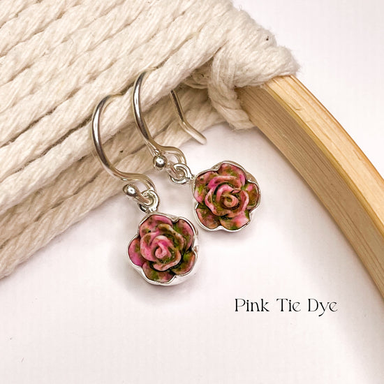 Mini Resin Rose Dangles - Sterling Silver