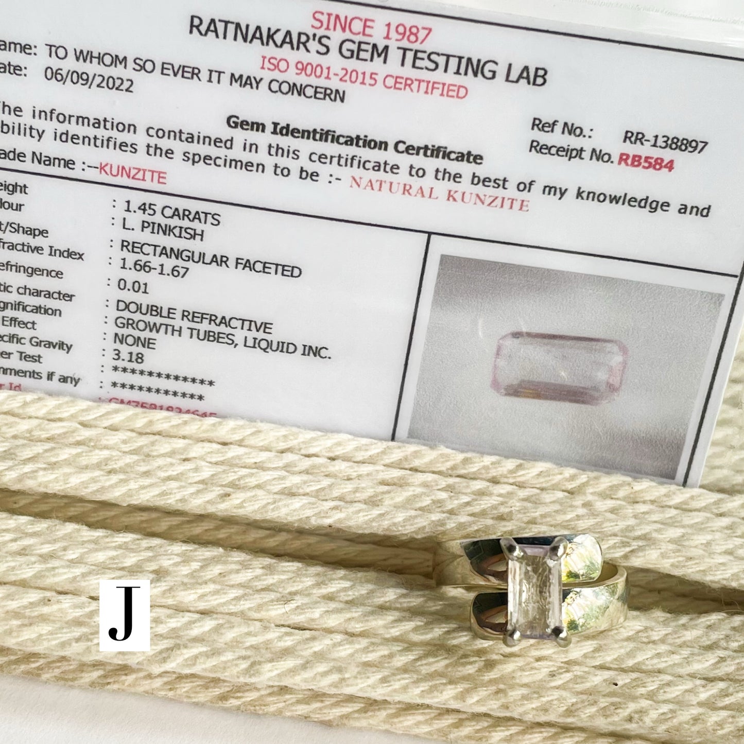 Certified Natural Kunzite Prong Ring - Solid Sterling Silver