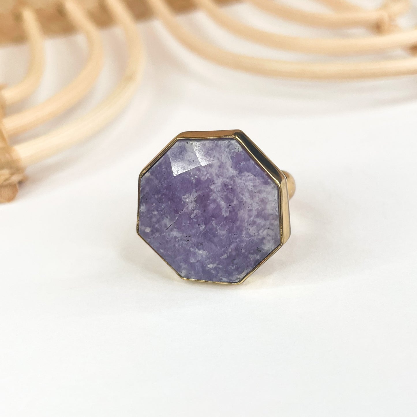 Octagon  Lepidolite Ring - Alchemia