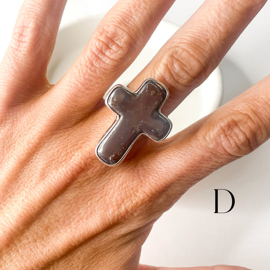 Mother of Pearl Cross Ring - Solid Sterling Silver