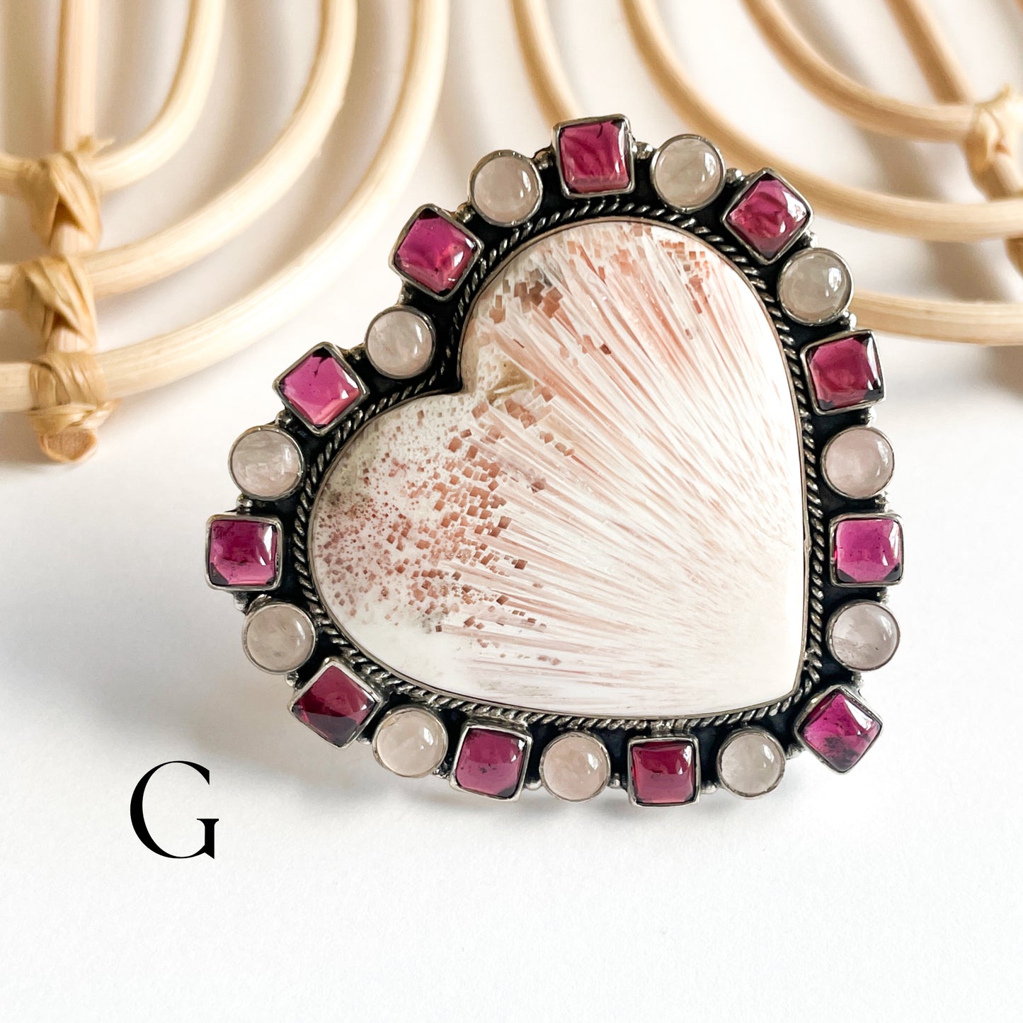 Scolecite Multi Stone Heart Statement Ring - Solid Sterling Silver