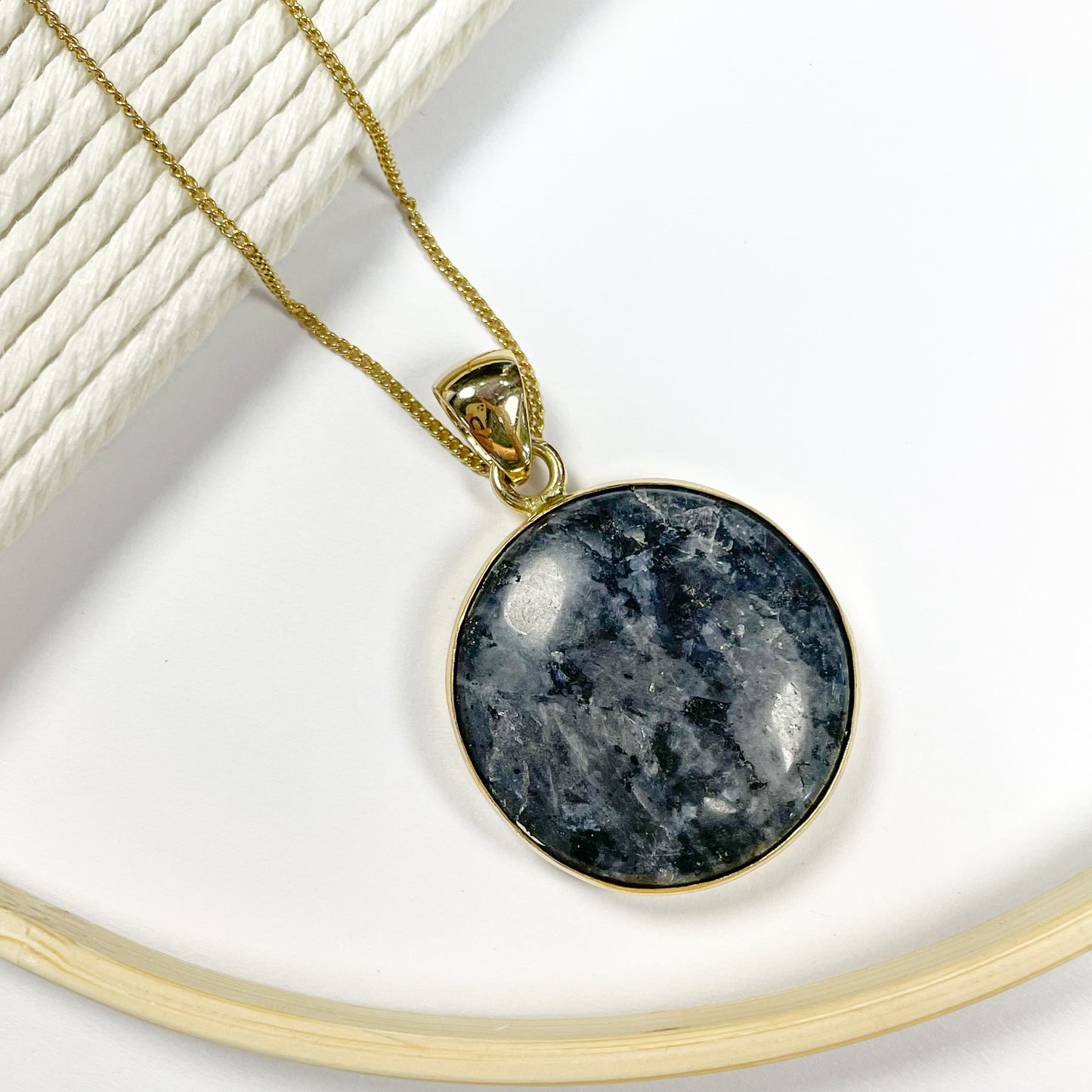Larvikite Statement Polka Dot Pendant - Alchemia Gold