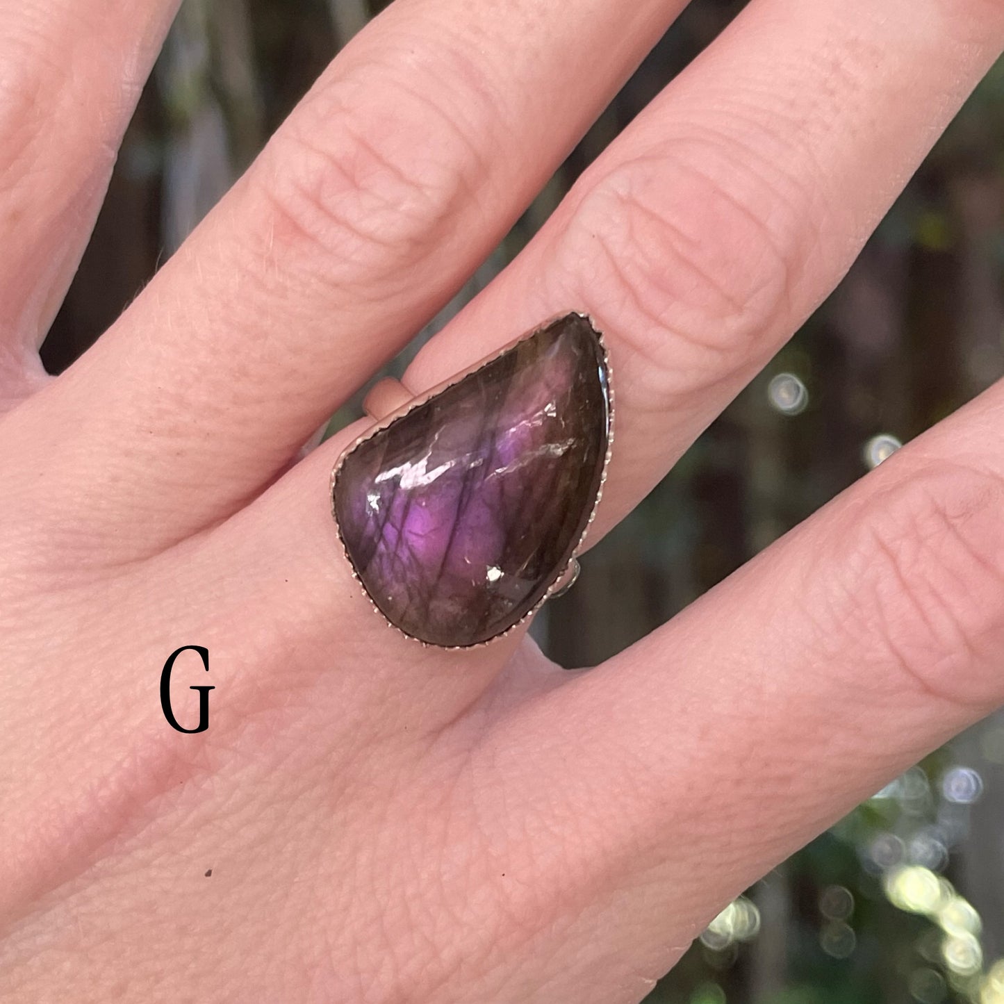 Purple Labradorite Adjustable Ring - Solid Sterling Silver