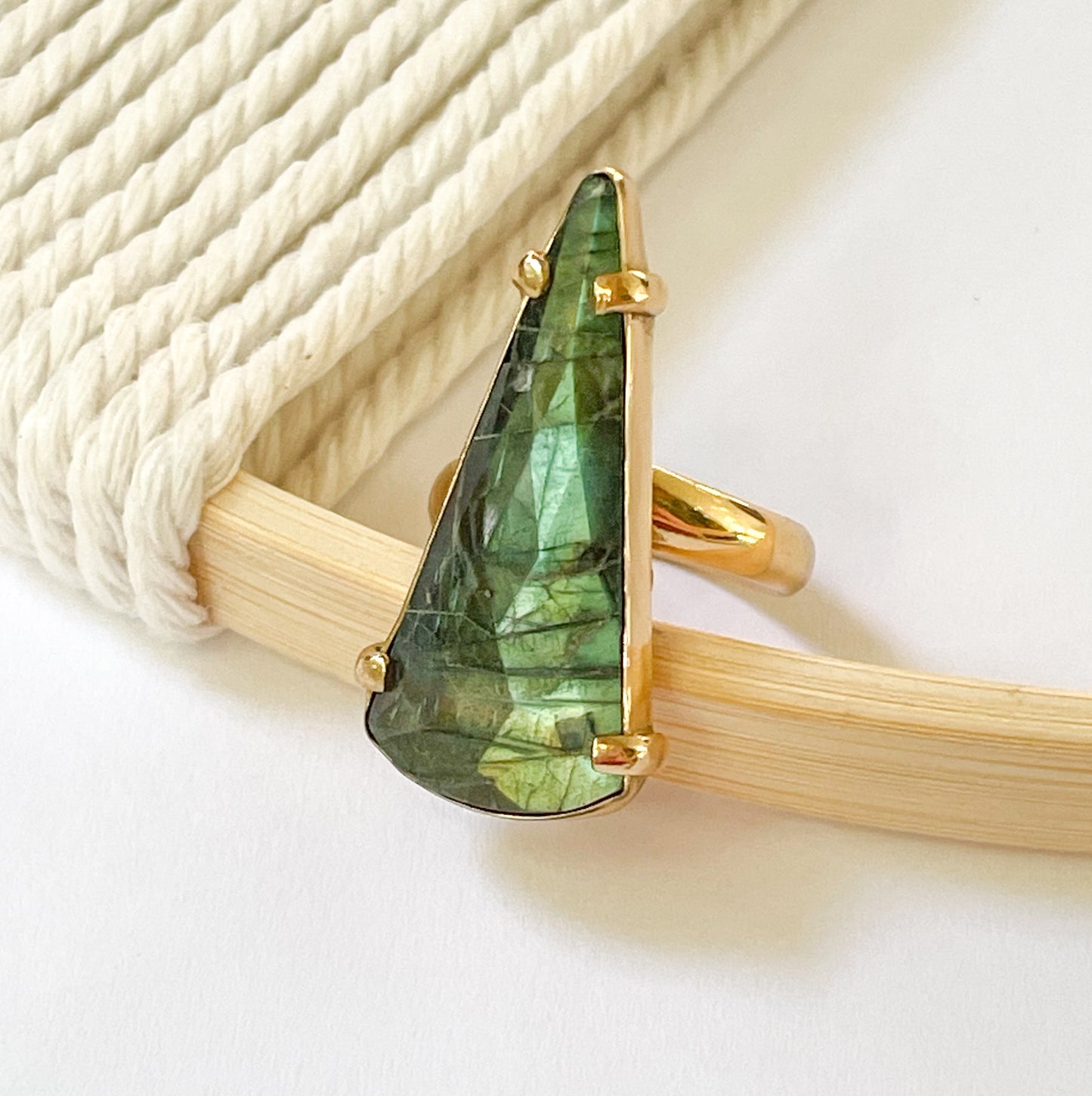 Labradorite Bezel Prong Ring - Alchemia Gold