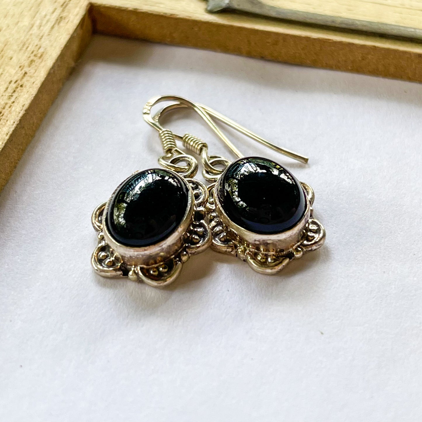 Black Onyx Earring  -  Solid Sterling Silver