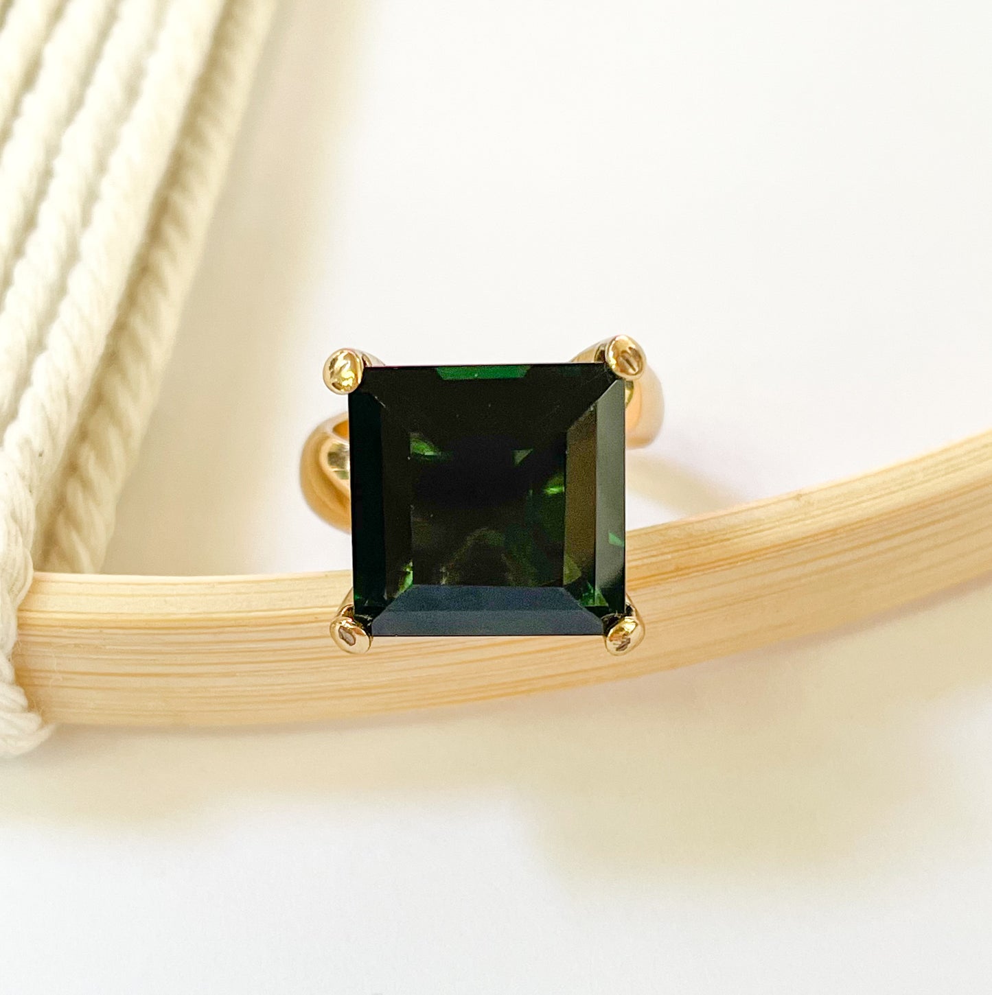 Dark Green Quartz Square Ring - Alchemia