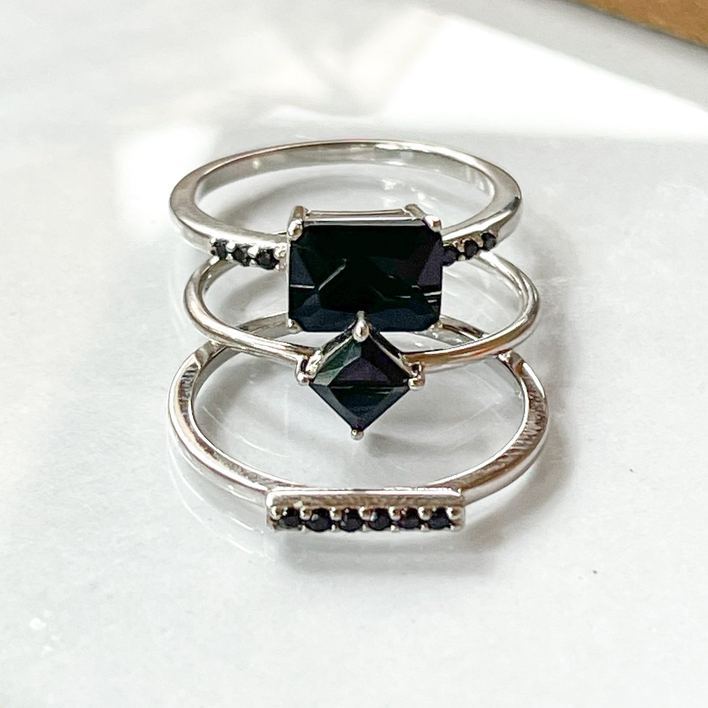 Black CZ Stack Rings - SSS  or Vermeil