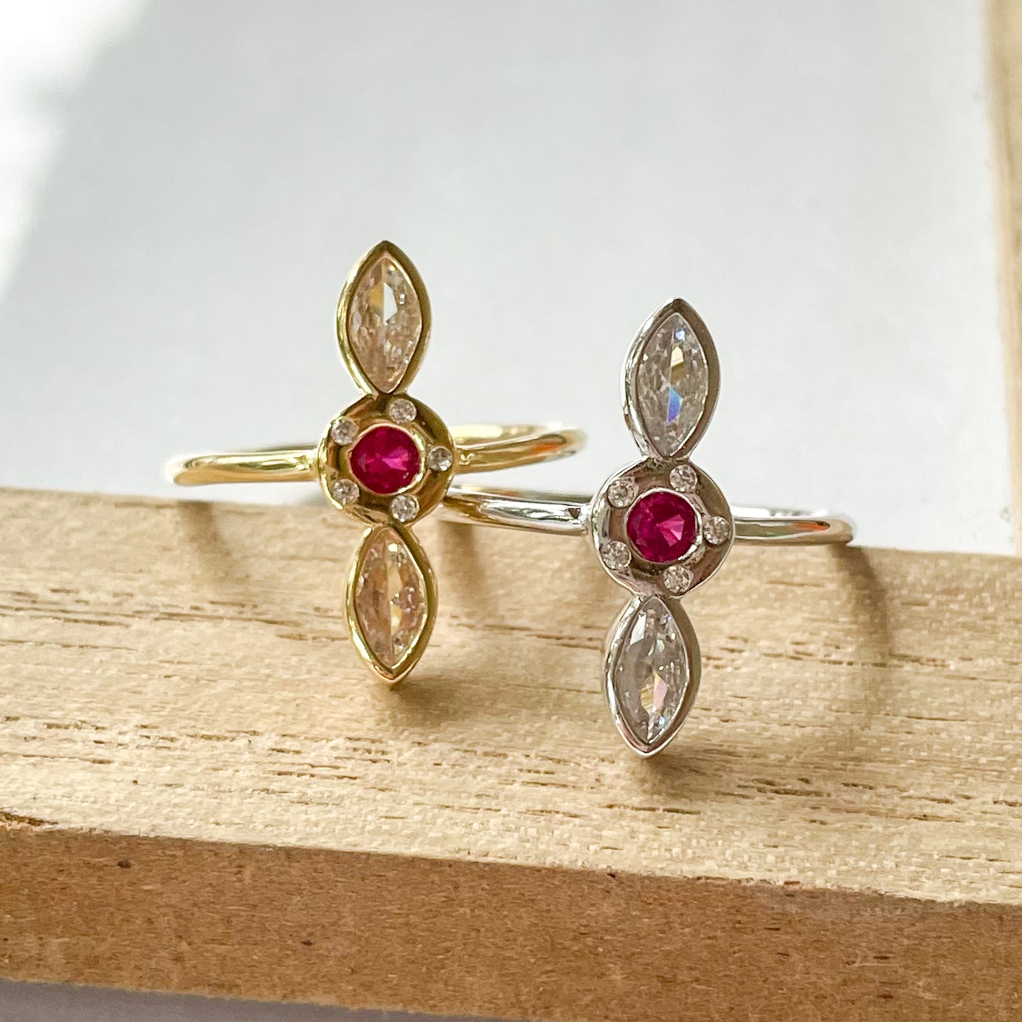 Pink & White CZ Dainty Crawler Sized Ring - SSS or Vermeil