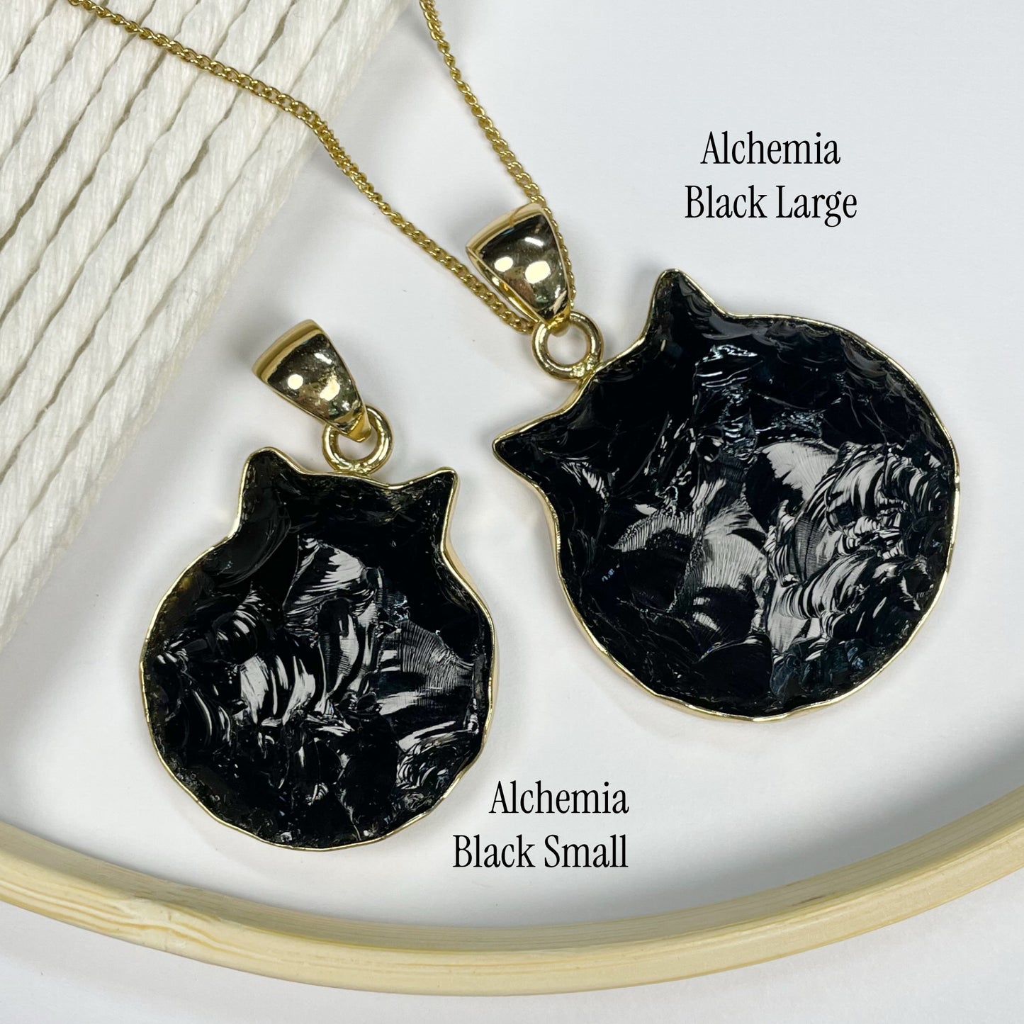 Opalite & Black Kitty Cat Head Pendant - Both Metal