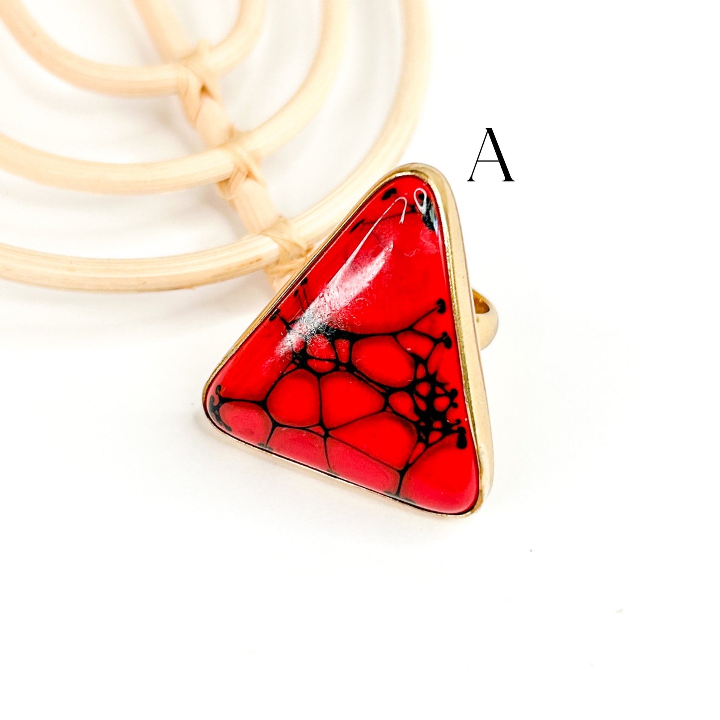 Red Glass Triangle Ring - Alchemia Gold