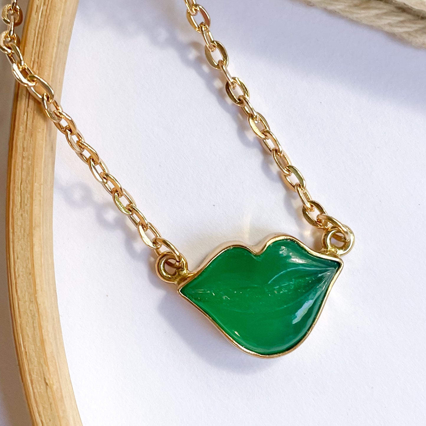 Colorful Chalcedony Lip Necklaces - Both Metals