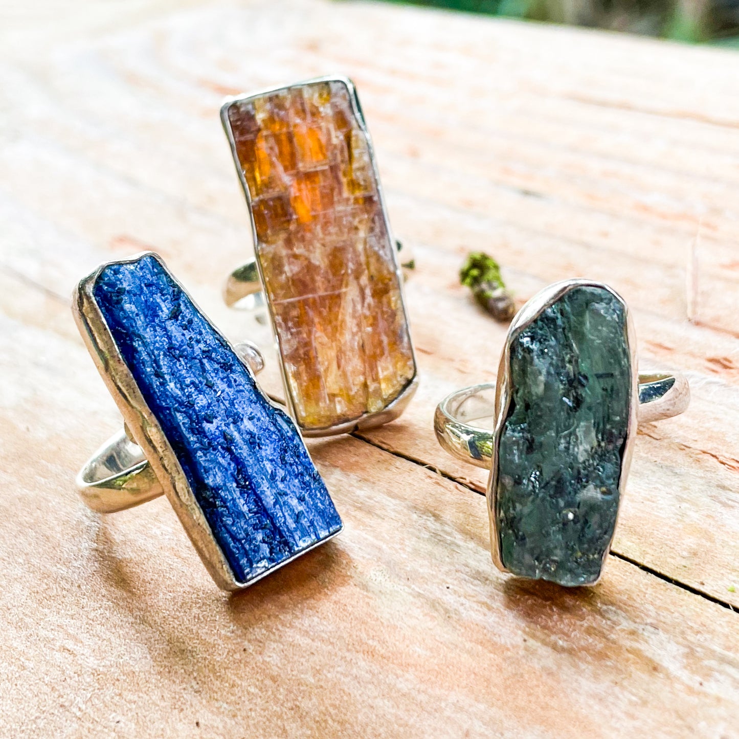 Blue, Orange, Green Kyanite Ring - Solid Sterling Silver