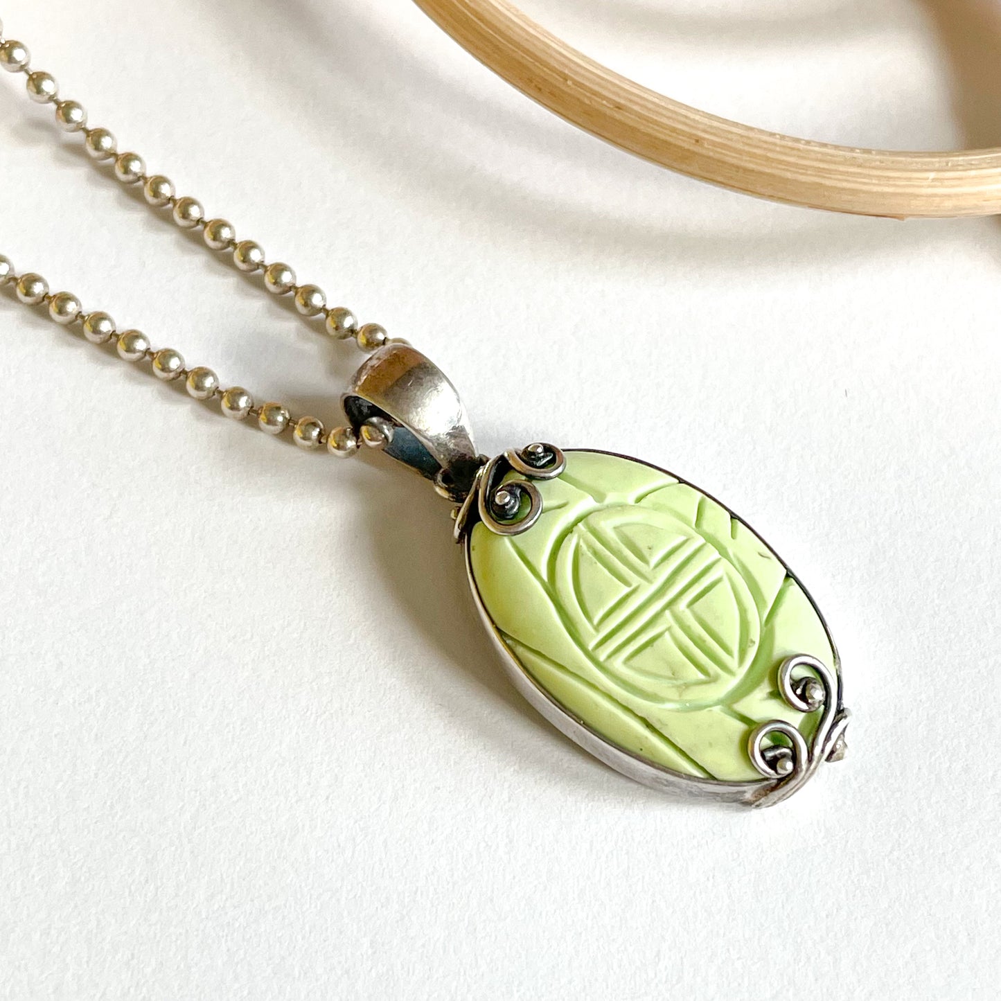 Aztec Jade Pendant - Solid Sterling Silver