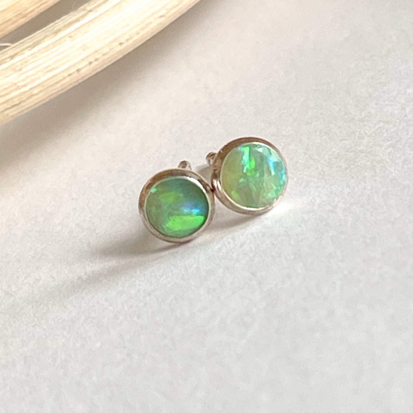 Dainty Green Opal Studs - Solid Sterling Silver