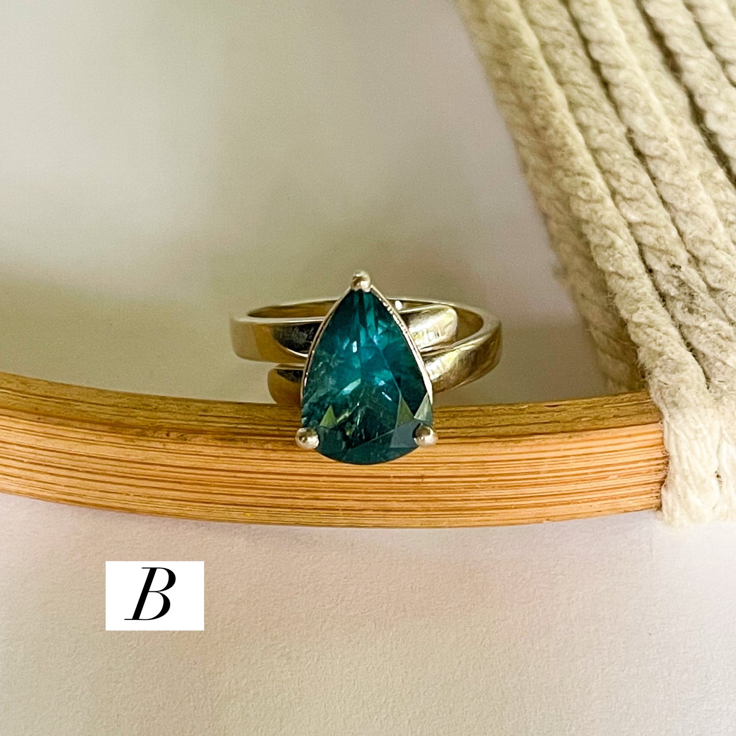 Certified Dark Aquamarine Prong Rings - Solid Sterling Silver