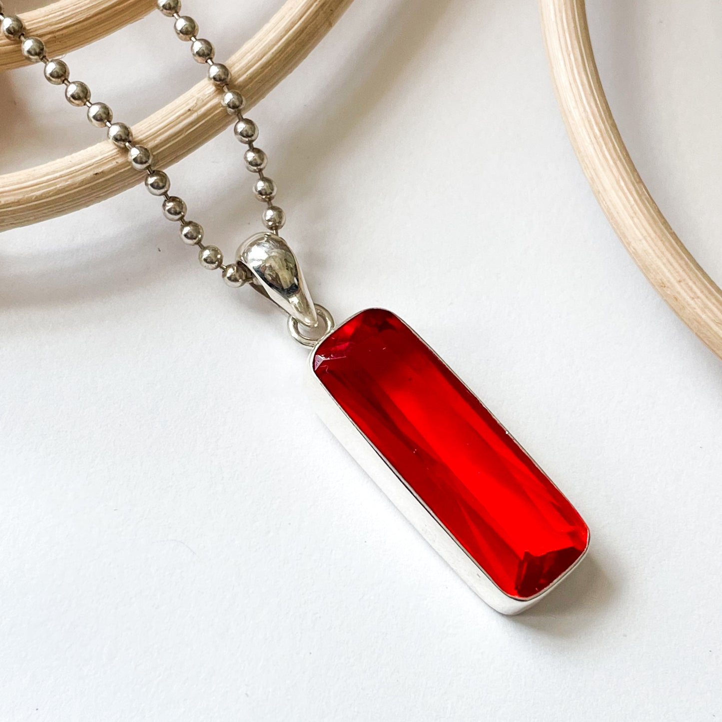 Red CZ Pendant - Solid Sterling Silver