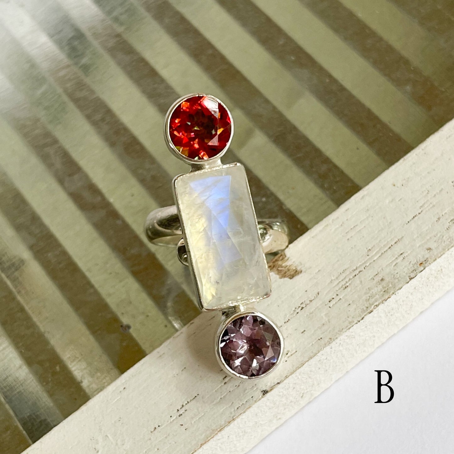 Rainbow Moonstone & Gemstone Crawler - Solid Sterling Silver