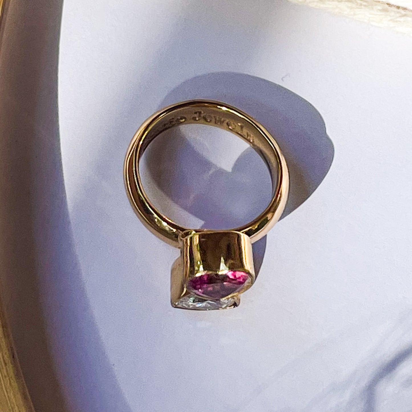Pink Heart & Trillion Bypass Adjustable Ring - Alchemia