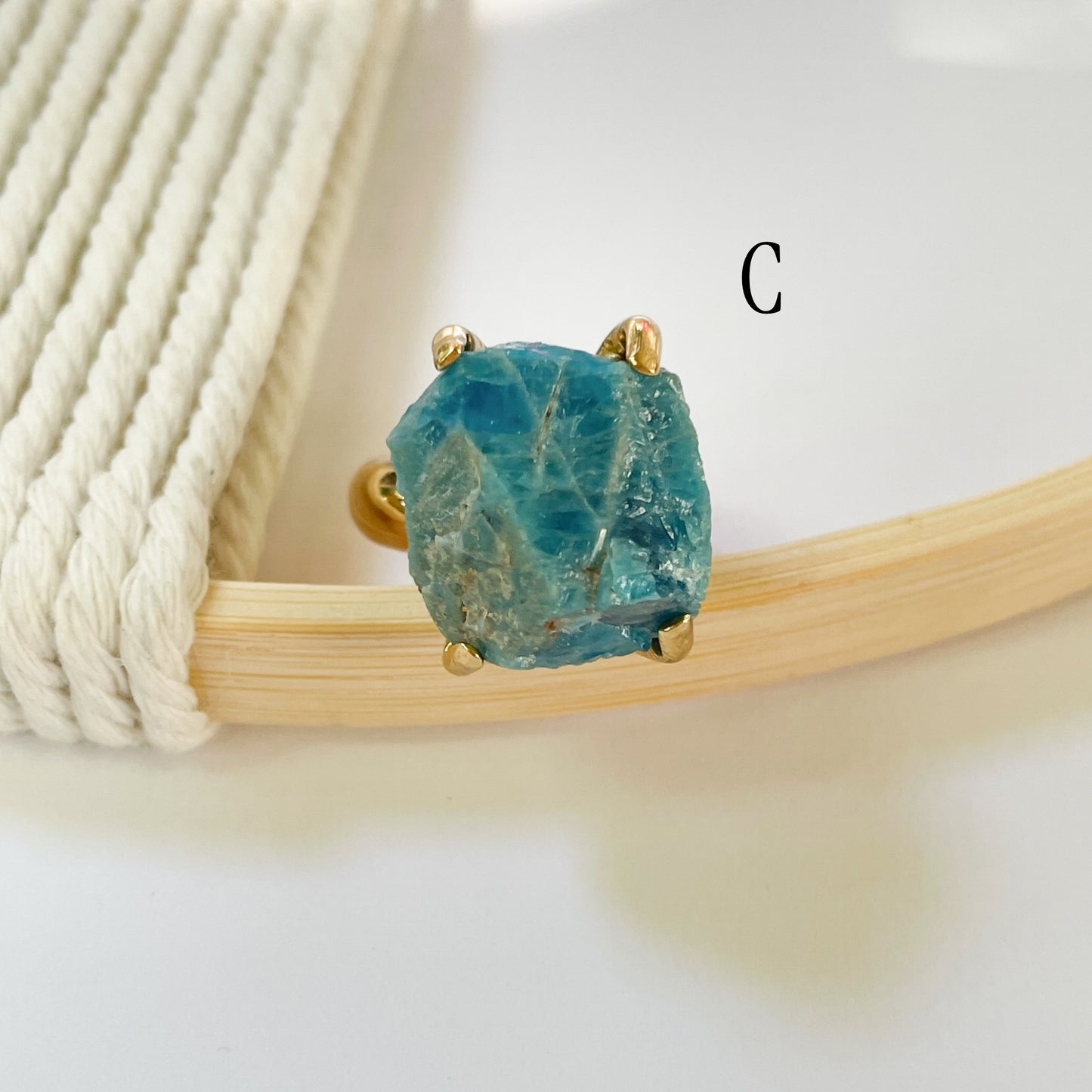 Raw Neon Apatite Prong Ring - Alchemia Gold