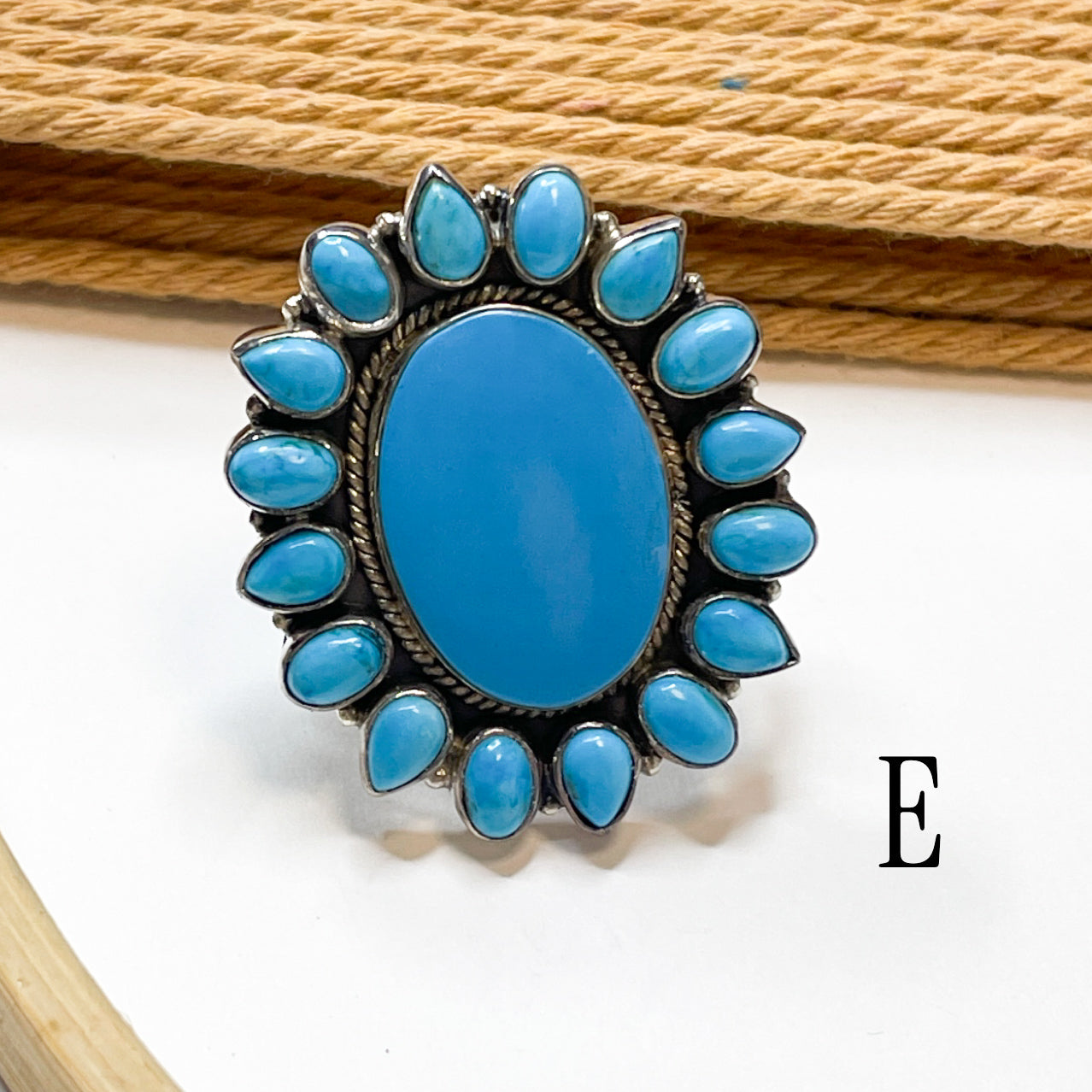 Turquoise Flower Rings - Solid Sterling Silver