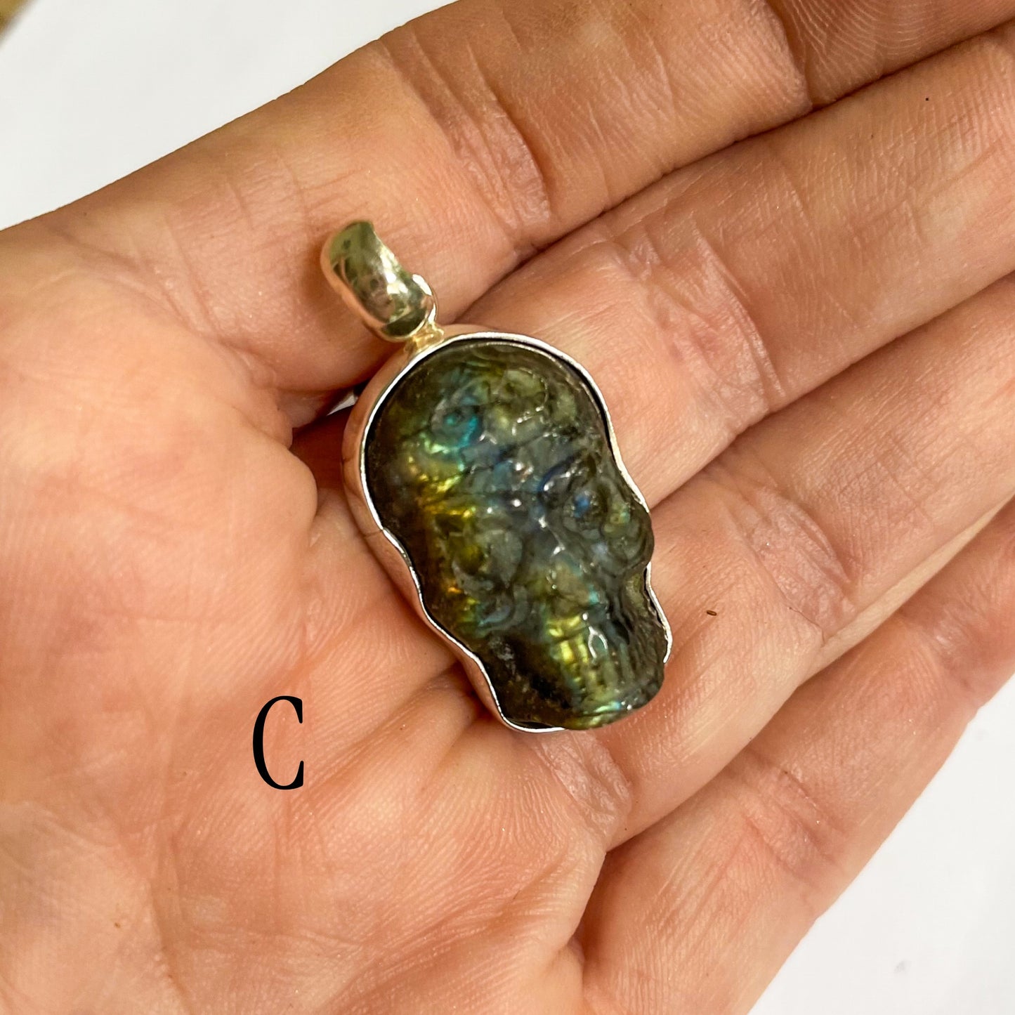 Sugar Skull Labradorite Pendant - Solid Sterling Silver