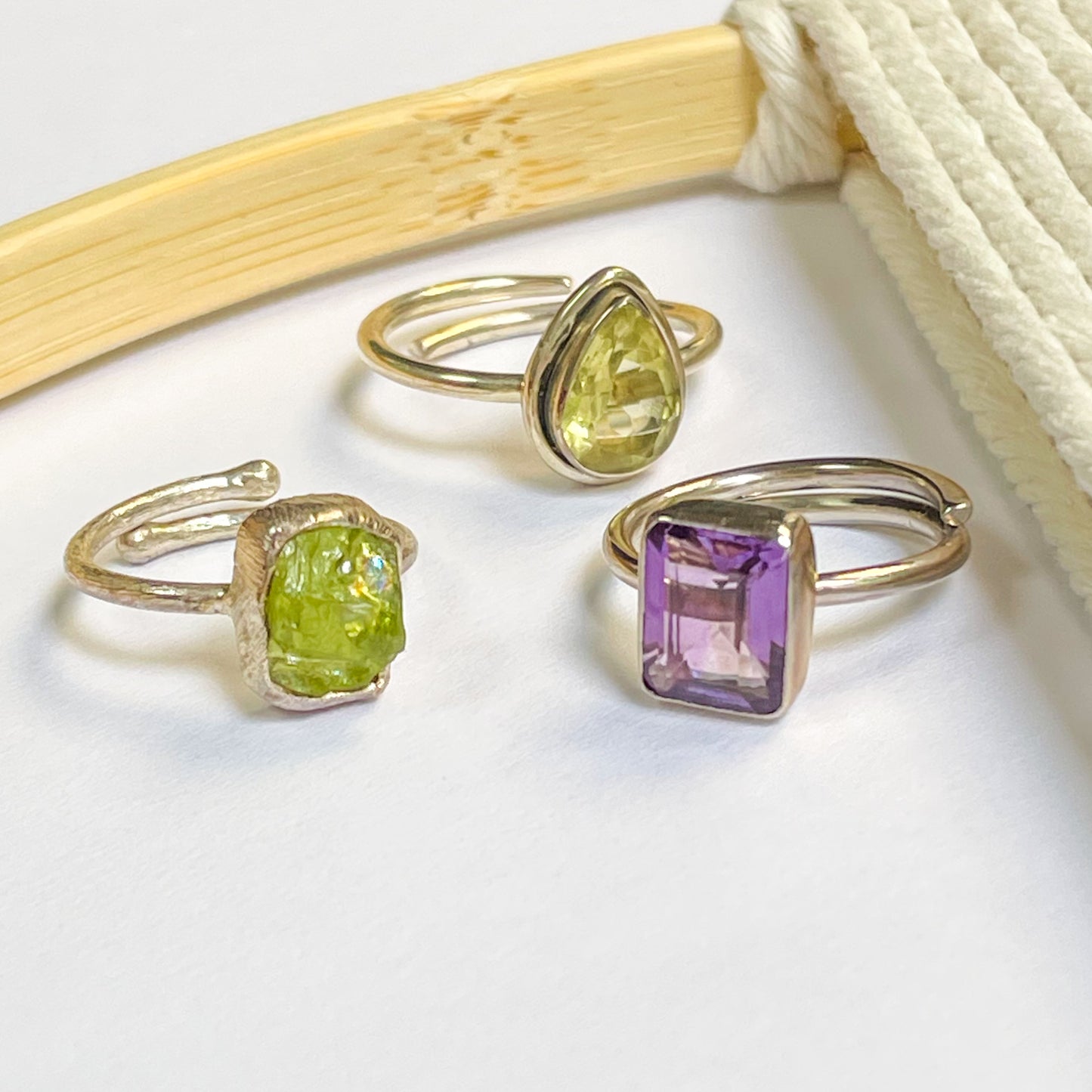 Dainty Natural Stone Rings - Solid Sterling Silver