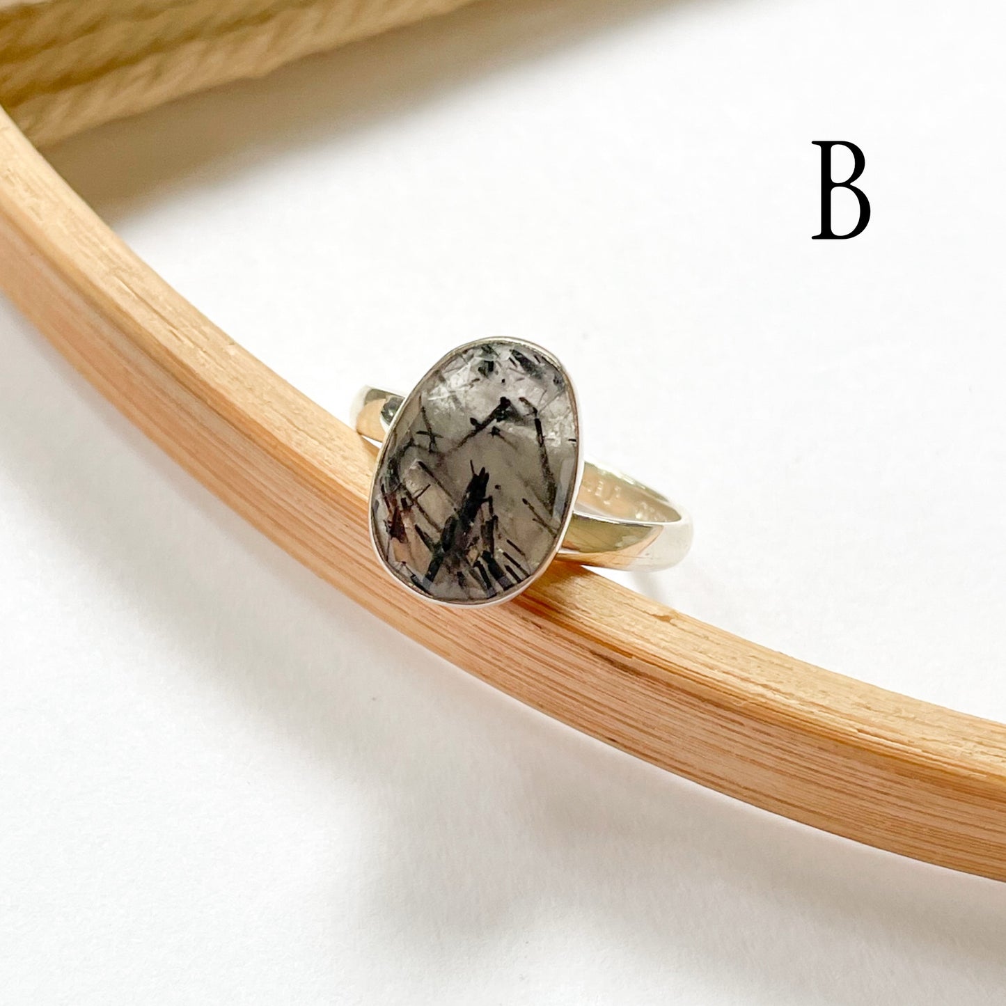 Black Rutile Rose Cut Ring - Solid Sterling Silver